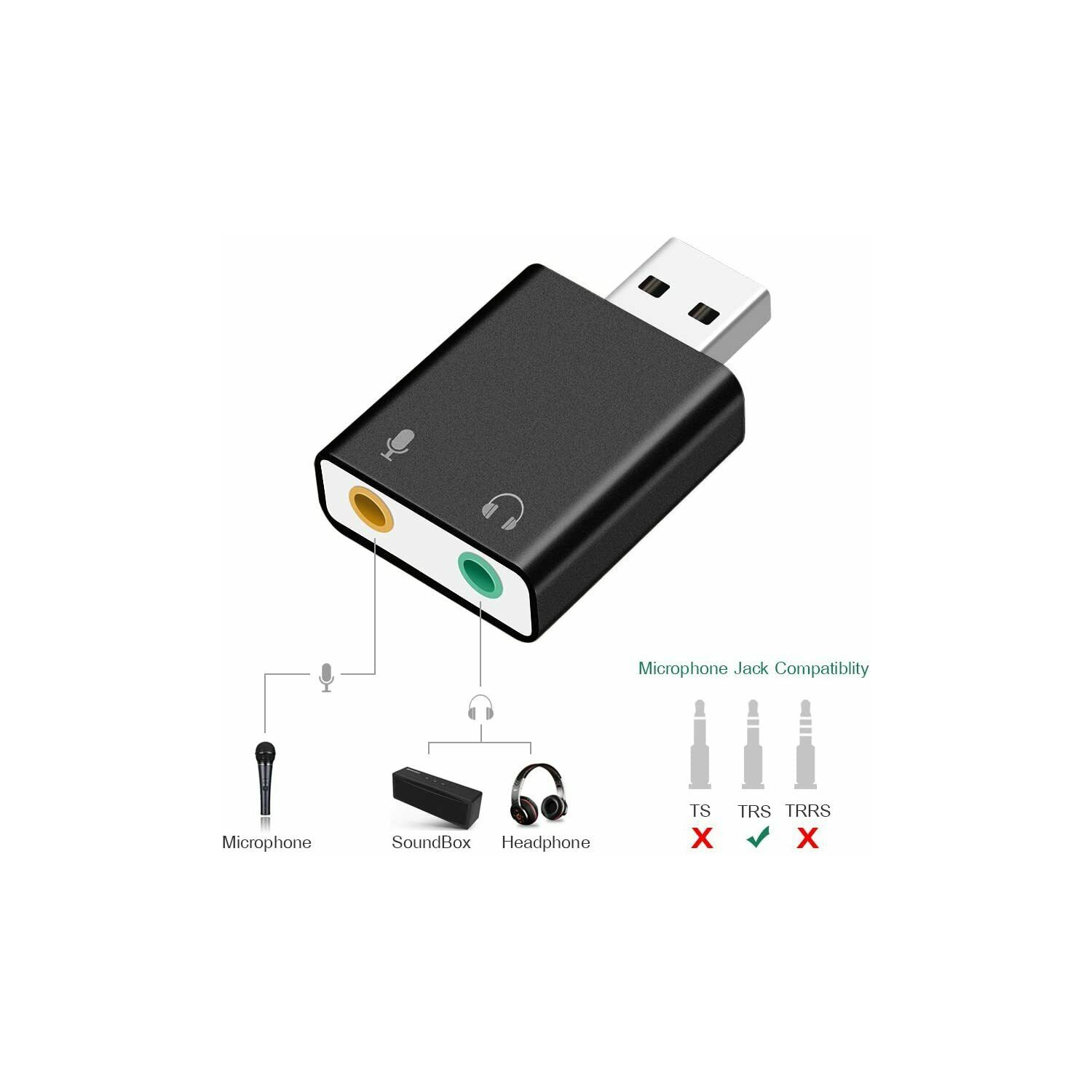 USB 2.0 to 3.5mm mic headphone Jack Stereo Headset Sound Card Audio Adapter CA