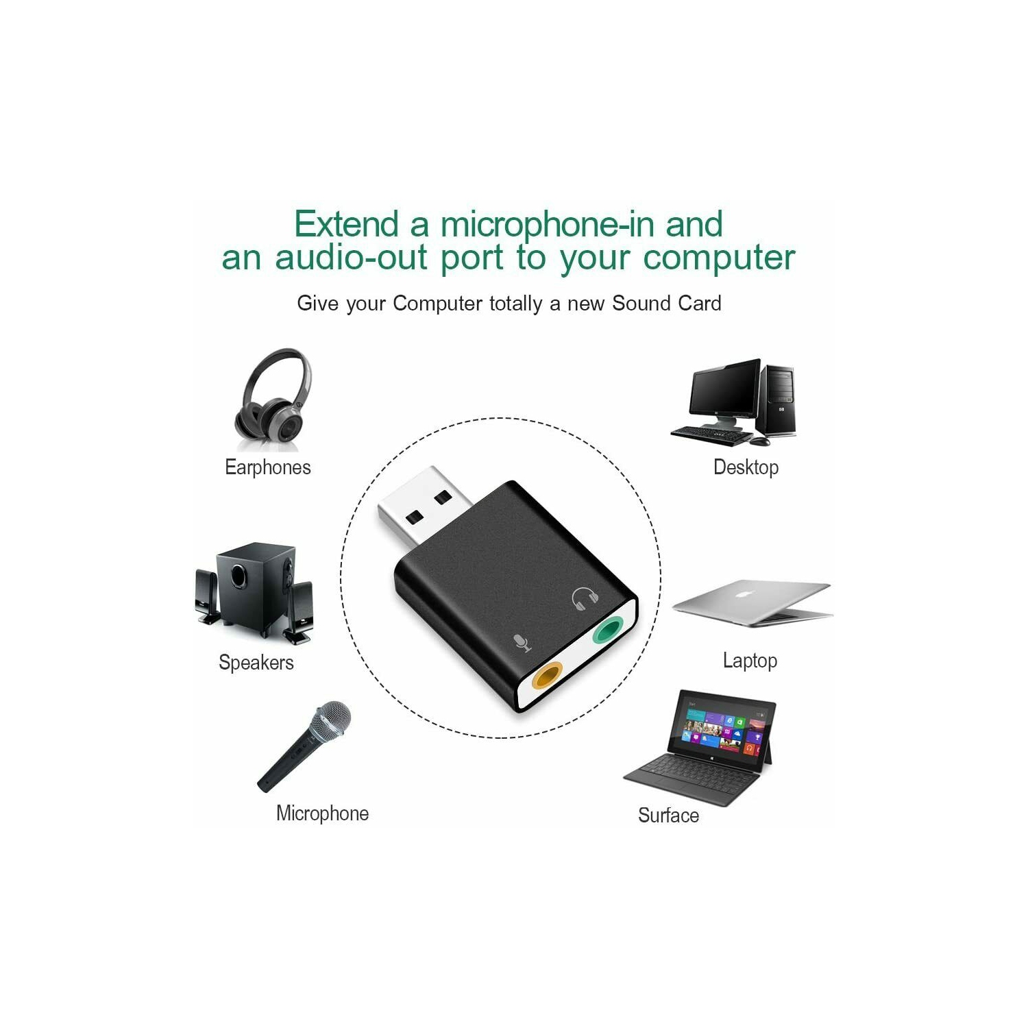 USB 2.0 to 3.5mm mic headphone Jack Stereo Headset Sound Card Audio Adapter CA