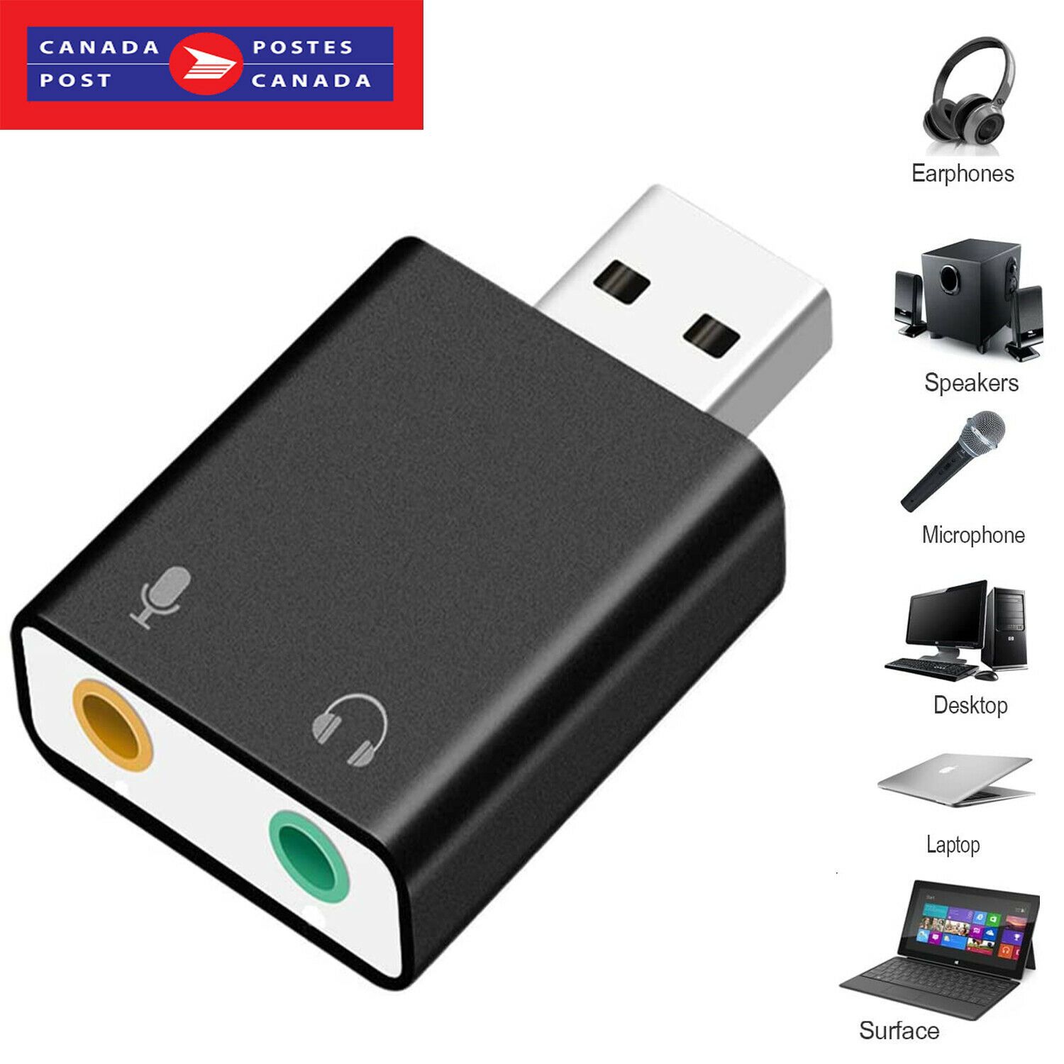 USB 2.0 to 3.5mm mic headphone Jack Stereo Headset Sound Card Audio Adapter CA