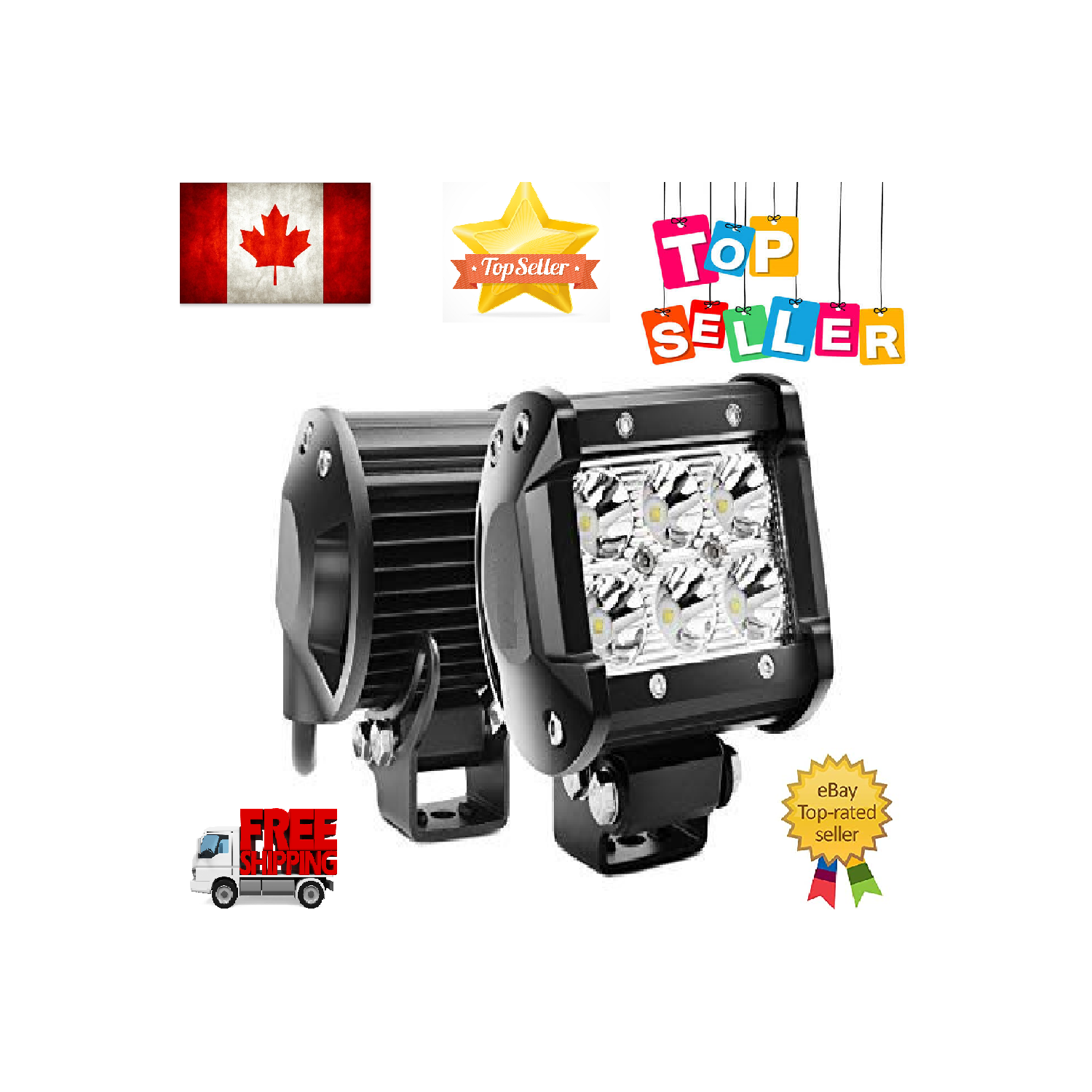 Barres lumineuses de 2 pièces 18 W pour conduite sur rampe de phares de travail tout terrain à DEL en bateau