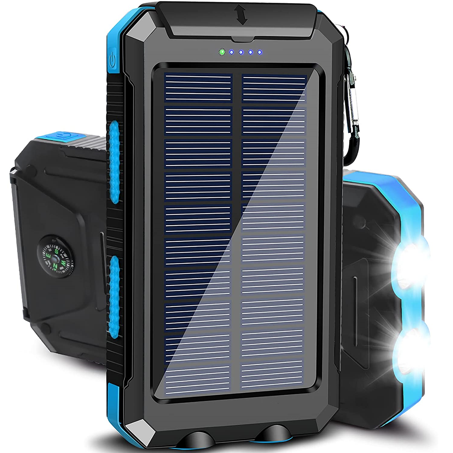 ISTAR Solar Power Bank, 20000mAh Portable Solar Charger, Waterproof Backup Battery Pack with Dual USB 5V Outputs/LED Flashlights and Compass for Cellphones, Tablets and Electronic Devices(Blue)