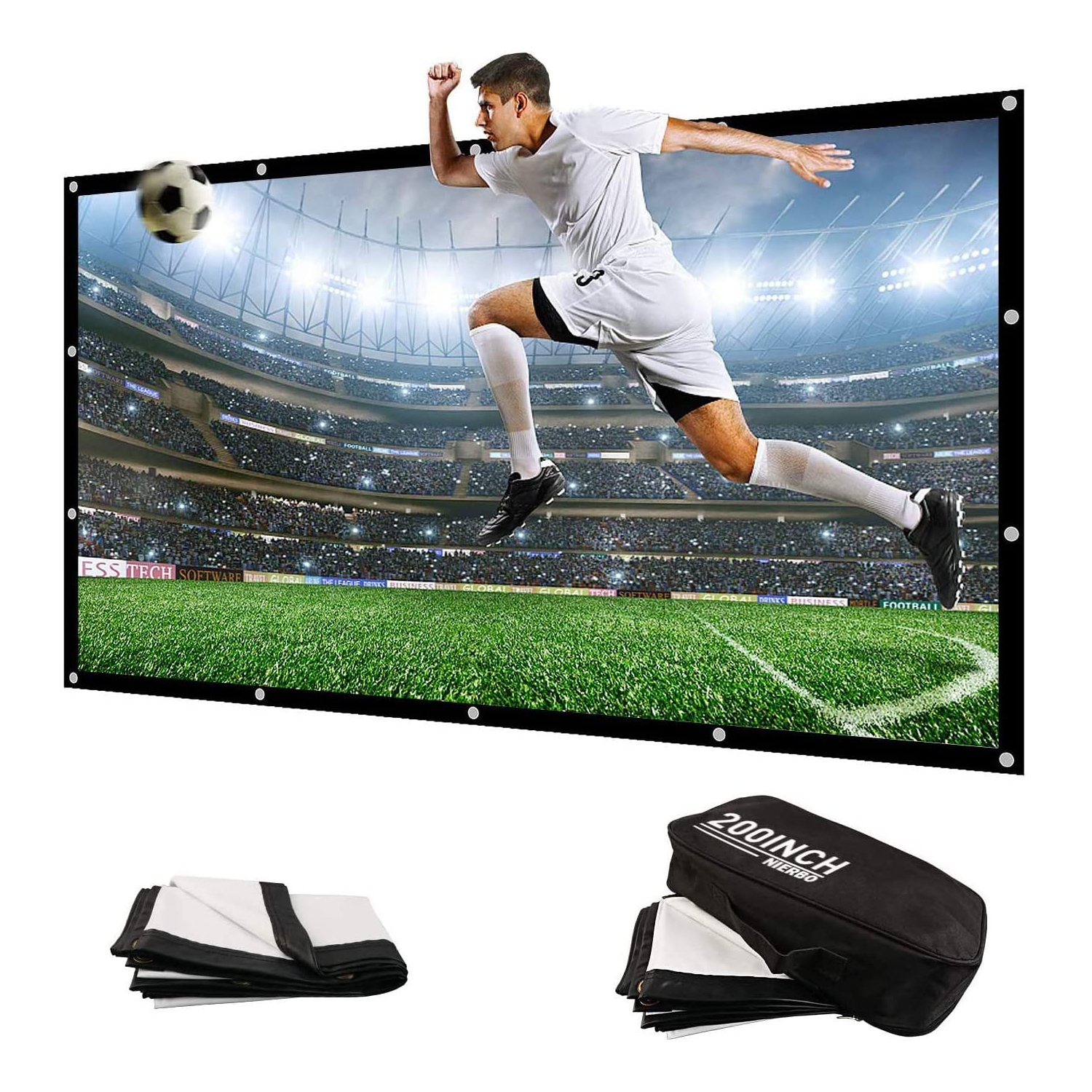 NIERBO 200Inch(447x257cm) Projector Screen Big 16:9 3D Portable Movie Screen of Canvas Material Folding Projection Screen HD for Outdoor Indoor Home Theater