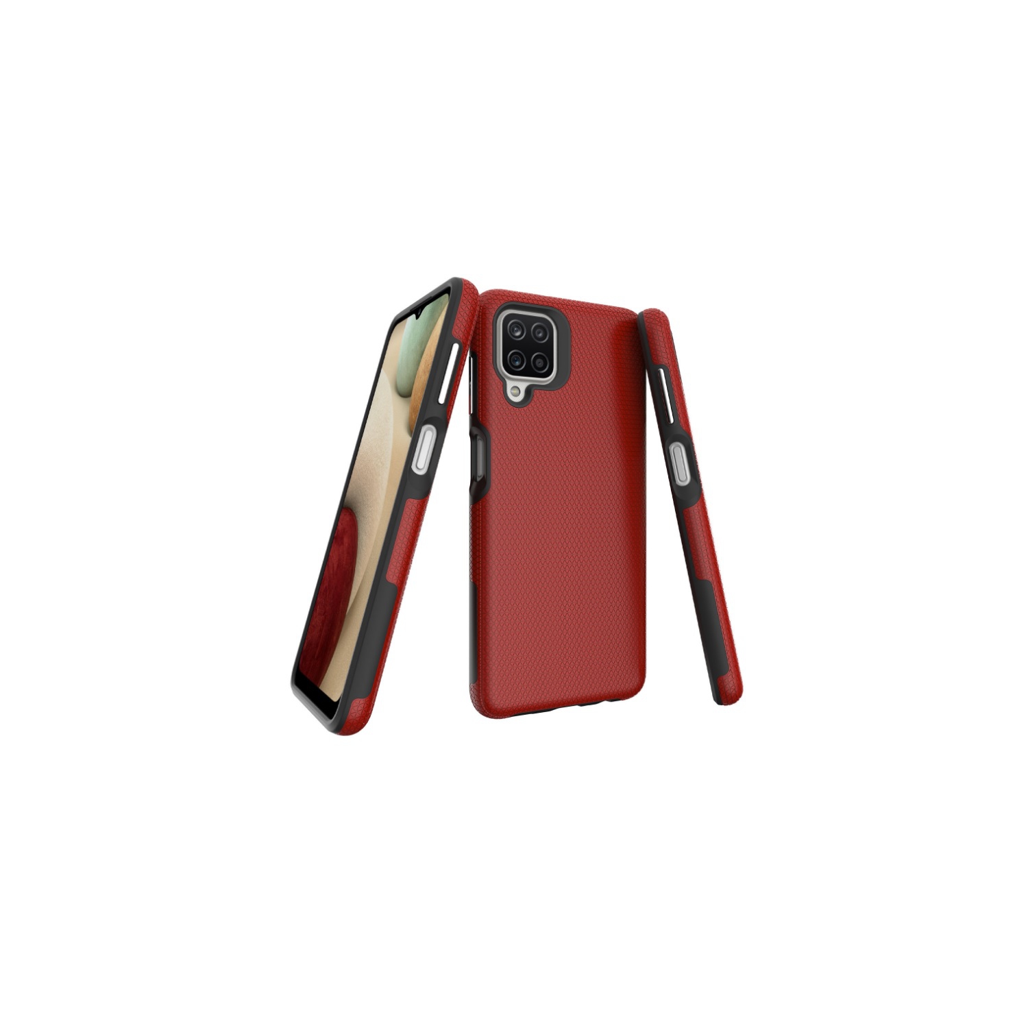 TopSave Triangle Pattern PC Back+Inner TPU Dual Layer Hybrid Case For Samsung Galaxy A12, Red