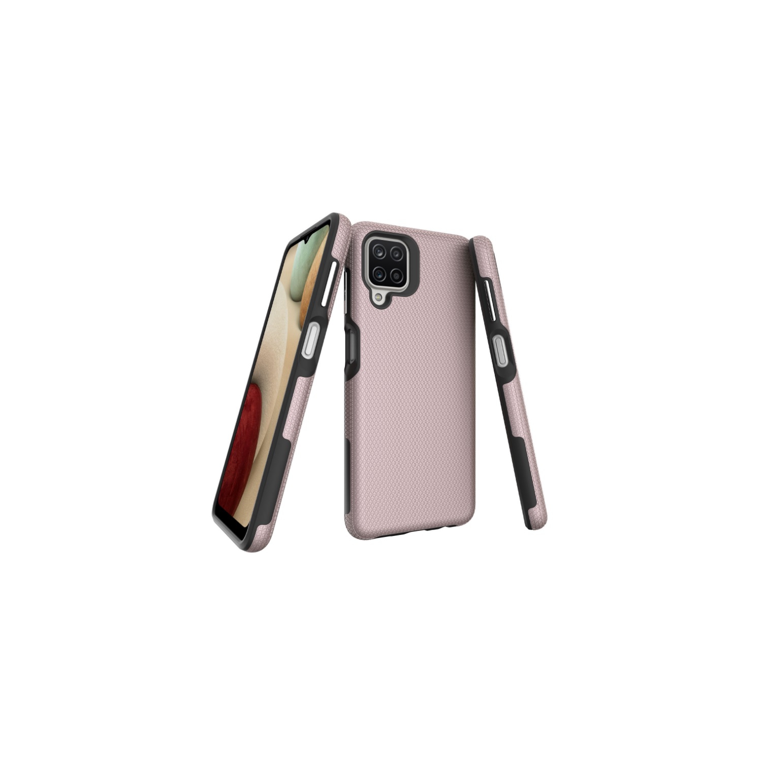 TopSave Triangle Pattern PC Back+Inner TPU Dual Layer Hybrid Case For Samsung Galaxy A12, Rose Gold