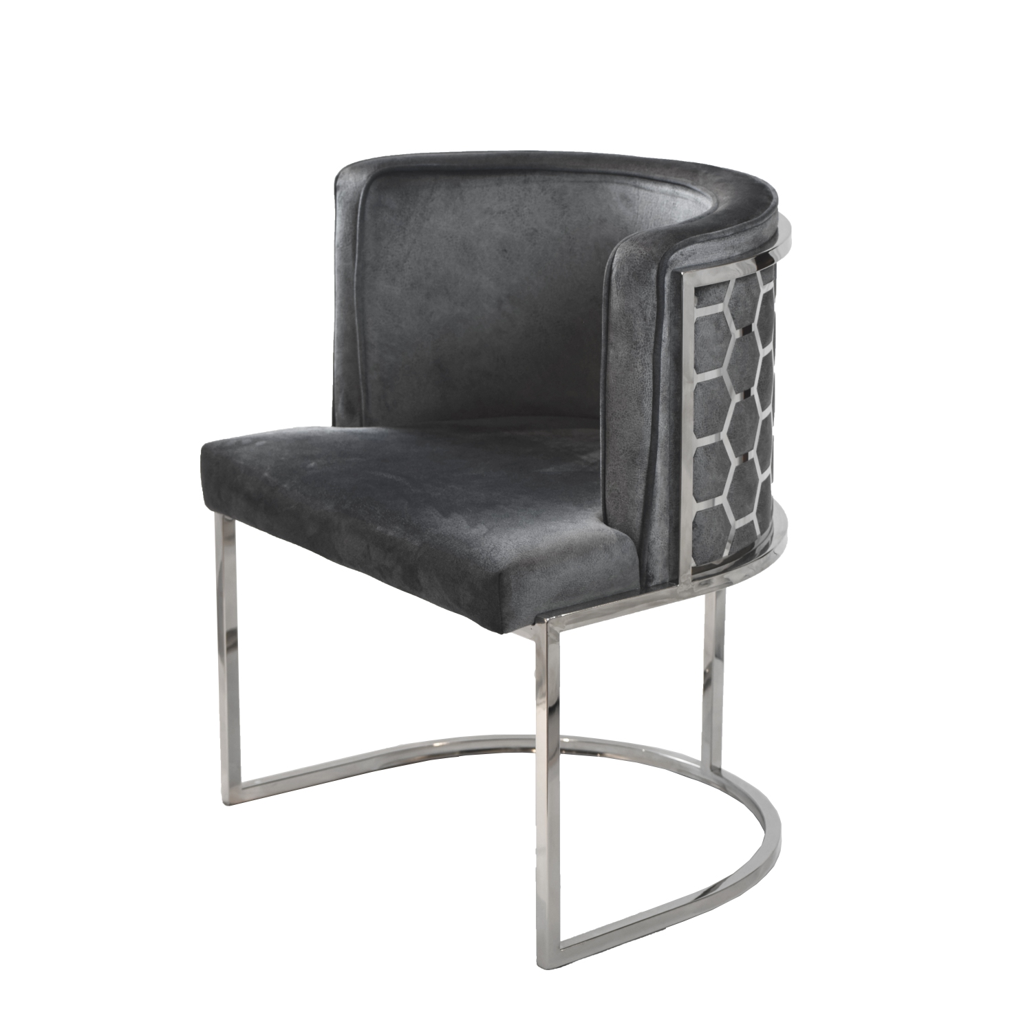 Dark Grey Velvet Honeycomb Accent Chair in Chrome