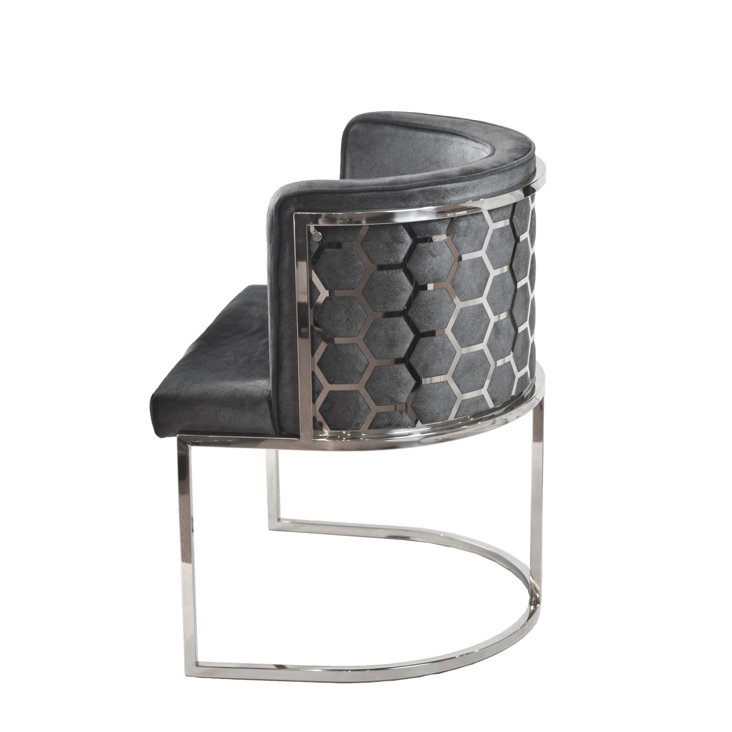 Dark Grey Velvet Honeycomb Accent Chair in Chrome