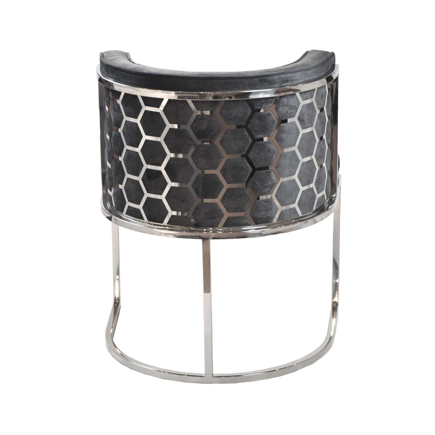 Dark Grey Velvet Honeycomb Accent Chair in Chrome