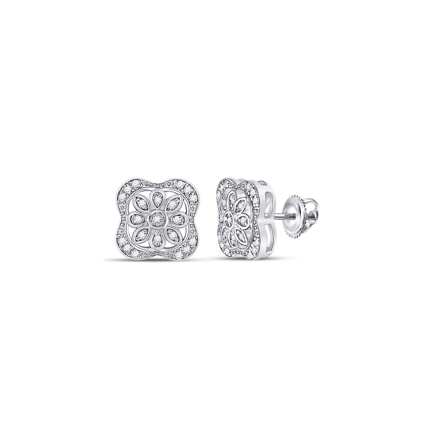 1/8 Carat Diamond Flower Earrings in Sterling Silver
