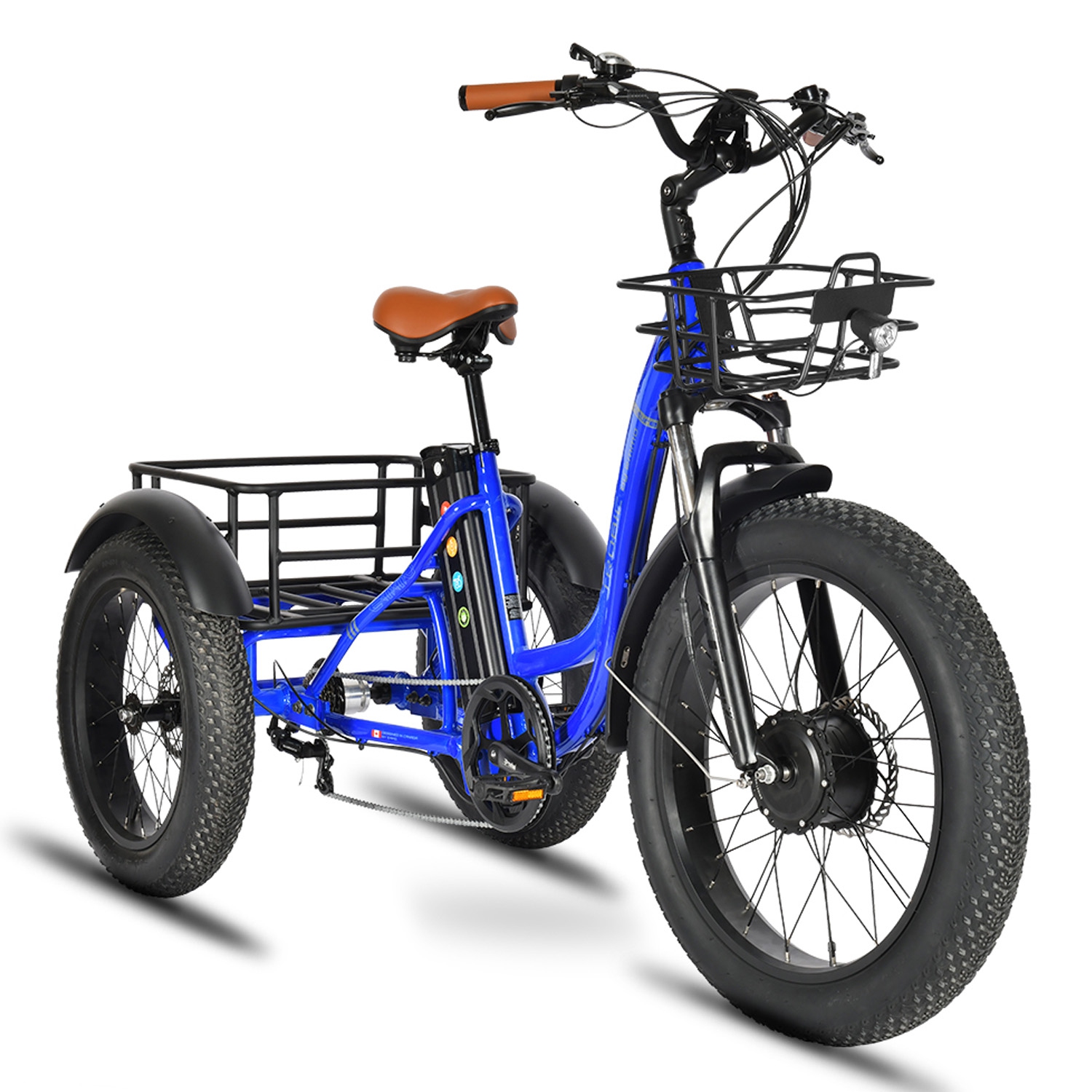 EMMO Trobic Pro Fat Tire Long Range 3 Wheel E-Bike for Adults 48V20Ah Removable Battery- Hydraulic Brakes - Blue - Cargo Baskets