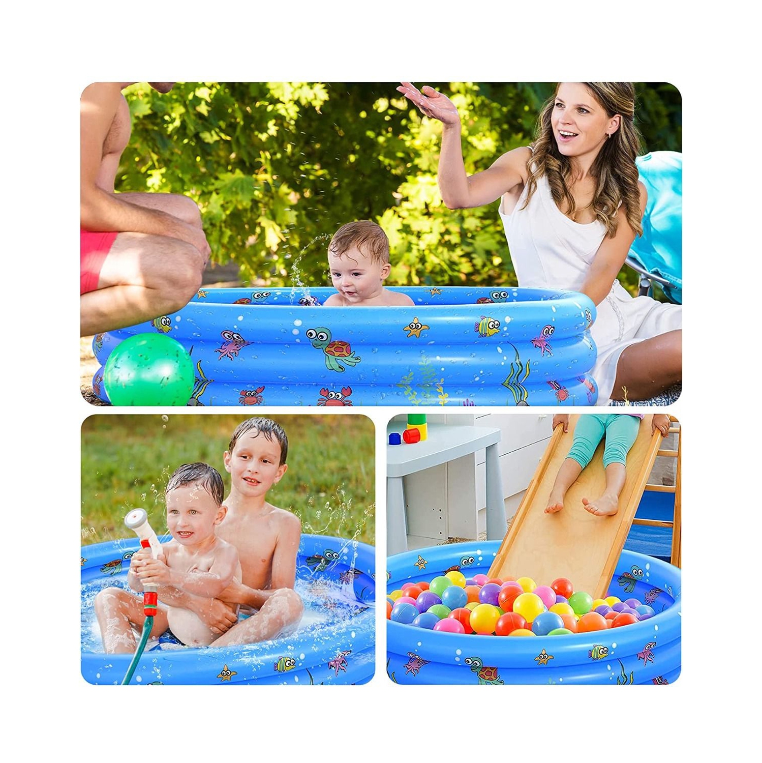 ISTAR 3 Rings Kiddie Pool for Toddler, 43”X12”，Kids Swimming Pool, Inflatable Baby Ball Pit Pool