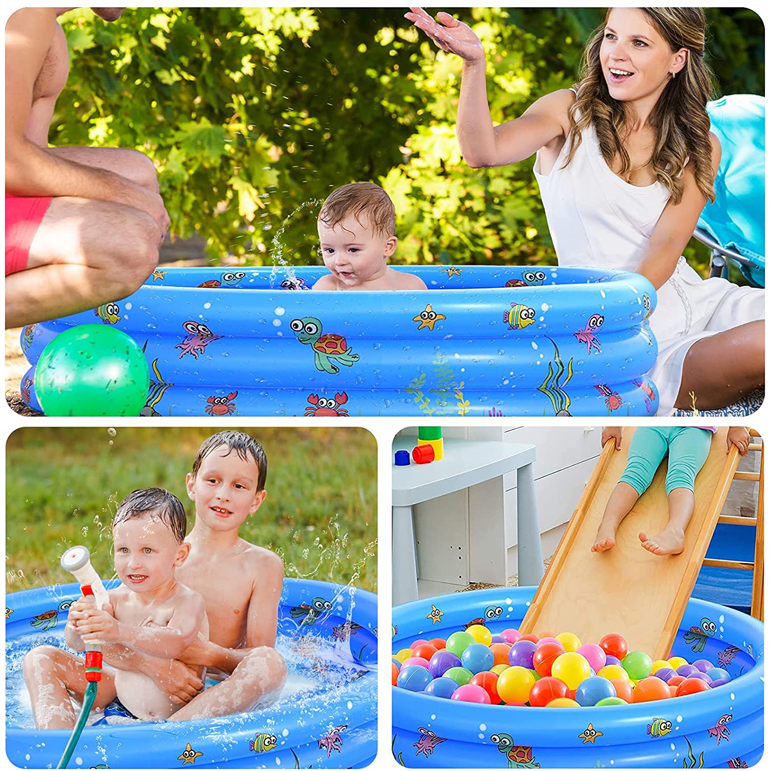  Inflatable Kiddie Pool, Inflatable Pool for Indoor or Outdoor,  59×43×17 Summer Fun Swimming Pool, Kids Pool with Inflatable Soft Floor, Ball  Pit : Toys & Games