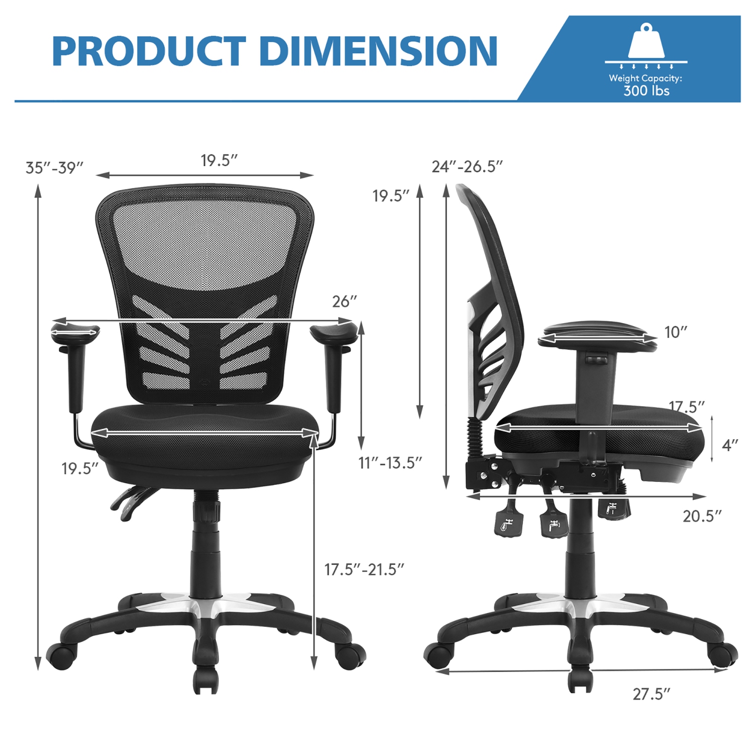 Costway Mesh Office Chair 3-Paddle Computer Desk Chair w/ Adjustable Seat