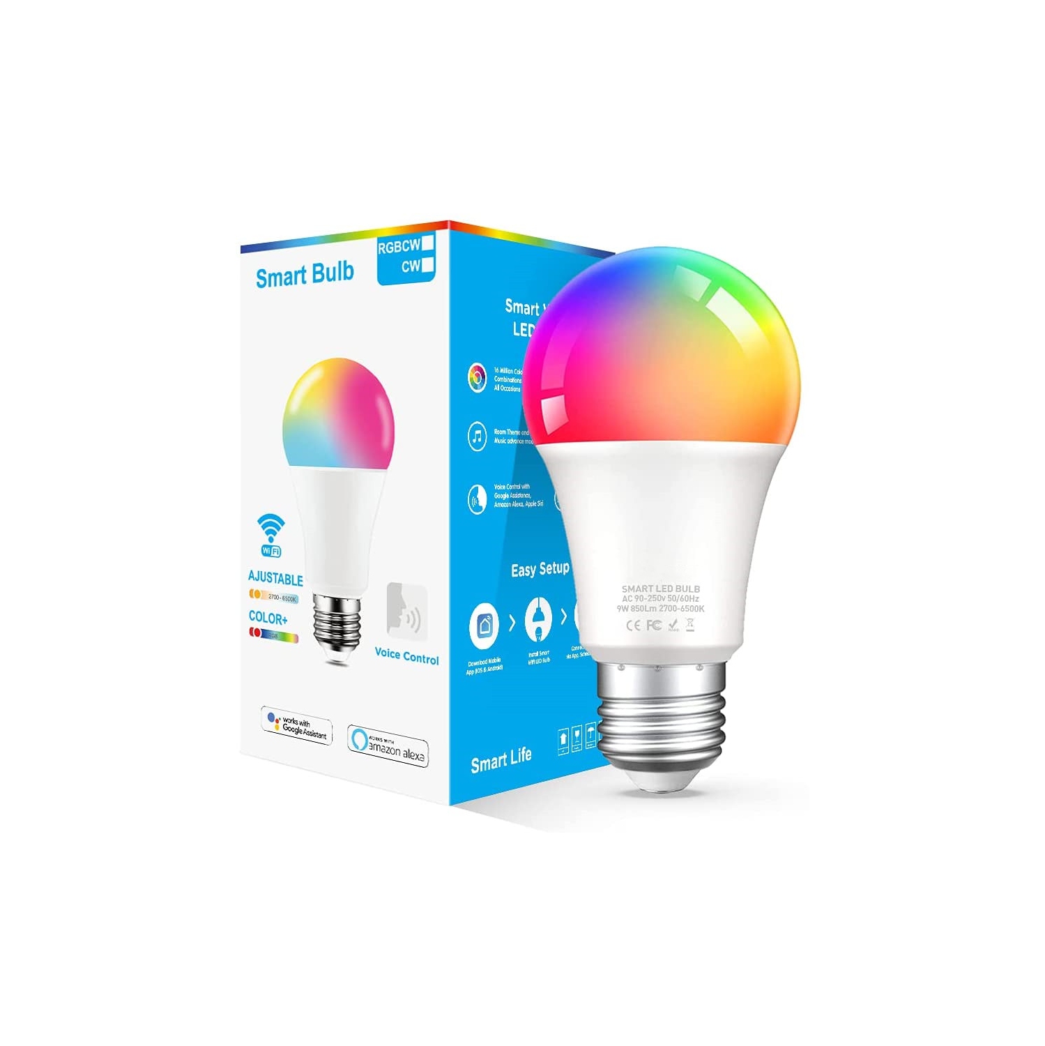 WiFi Smart Spotlight, Sebami 10W Smart Wifi Bulb LED Bulb Warm / Cold & RGB Lights Dimmable Smart WiFi LED Bulb Voice Control by Amazon Alexa and Google Home