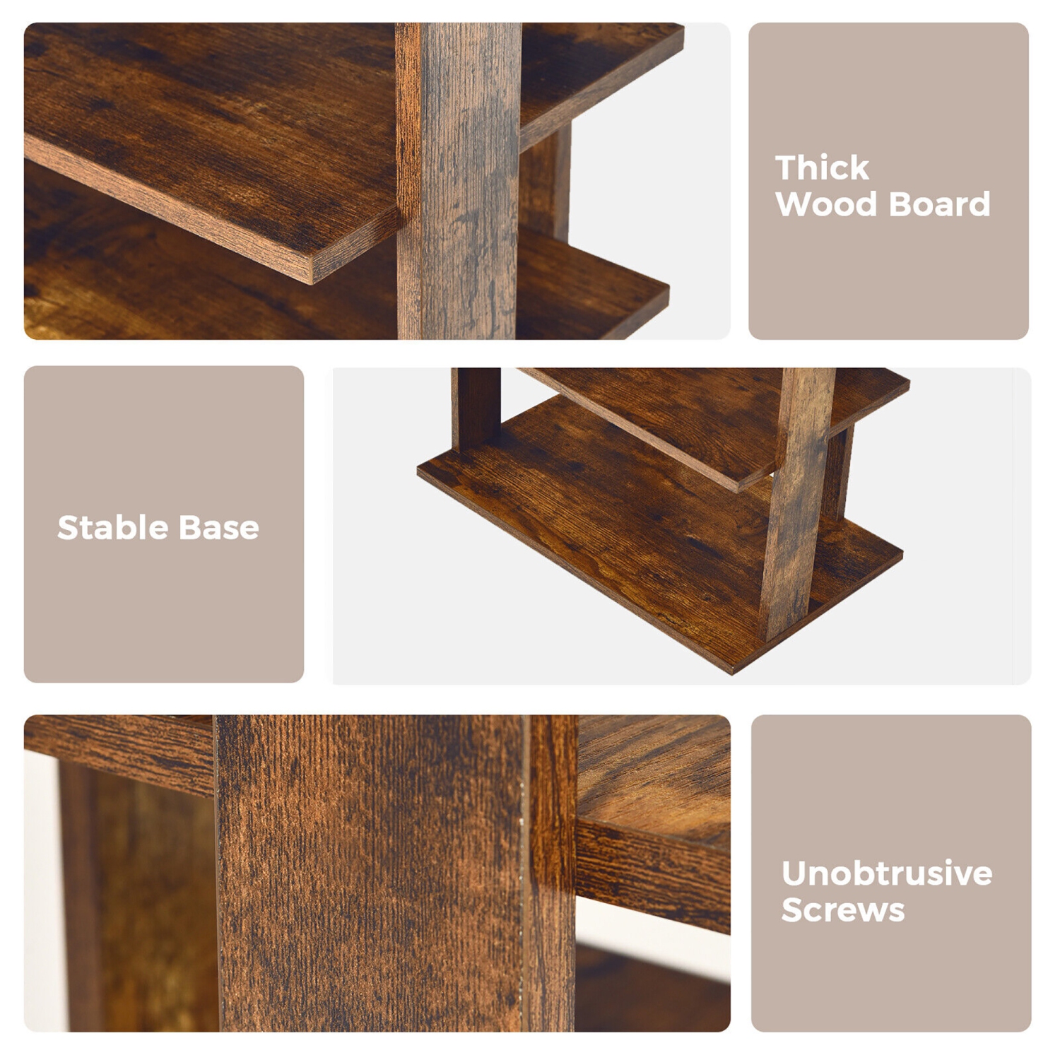 Gymax Patented 7-Tier Double Shoe Rack Free Standing Shelf Storage Tower Rustic Brown