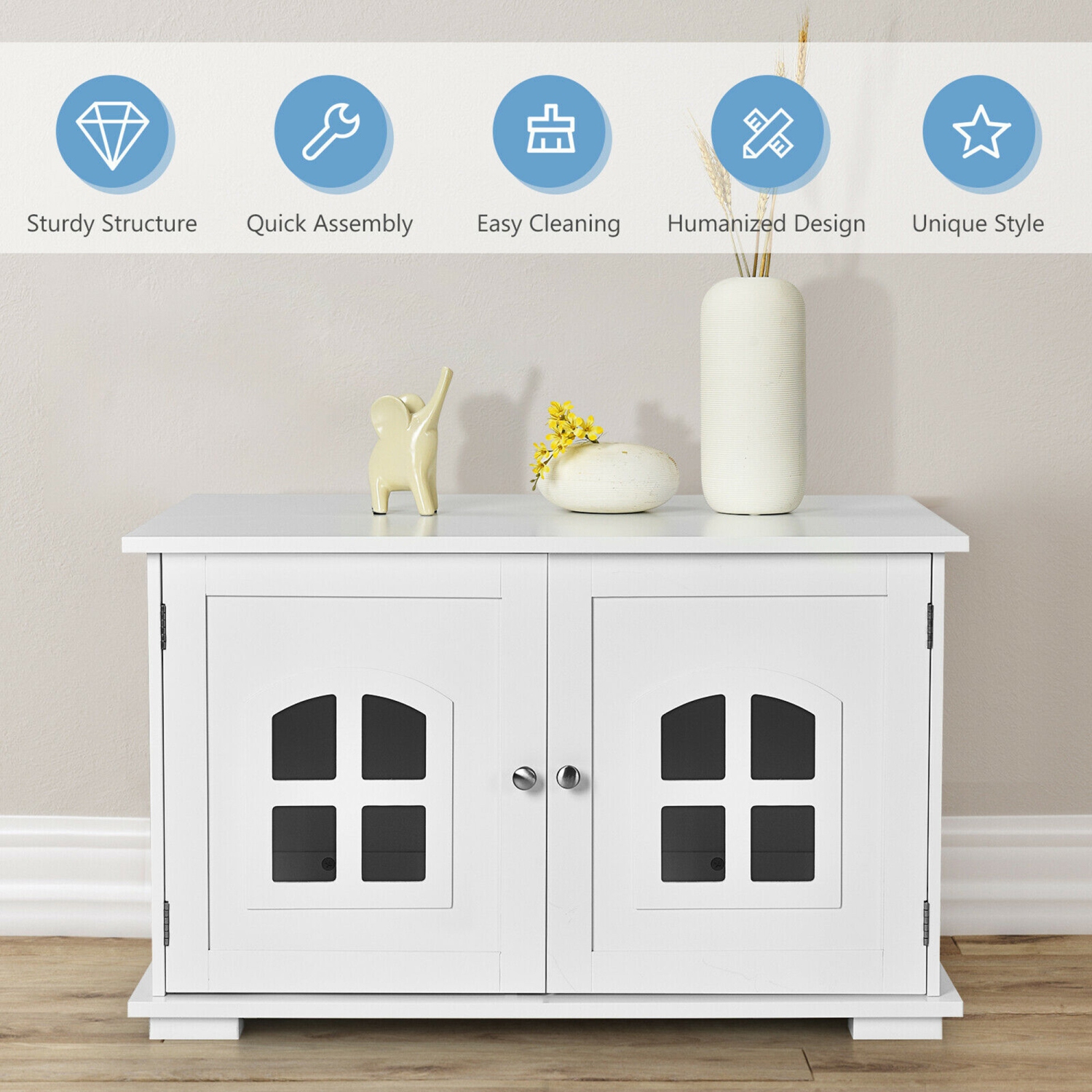 Gymax Large Wooden Cat Litter Box Enclosure Hidden Cat Washroom w/ Divider