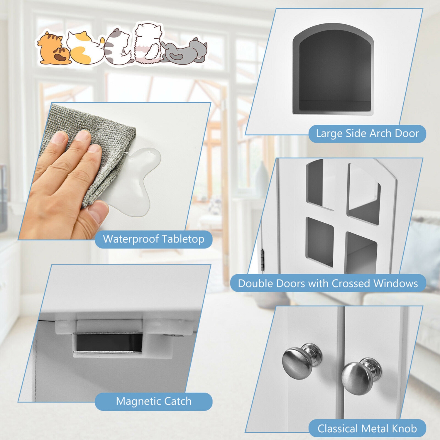 Gymax Large Wooden Cat Litter Box Enclosure Hidden Cat Washroom w/ Divider