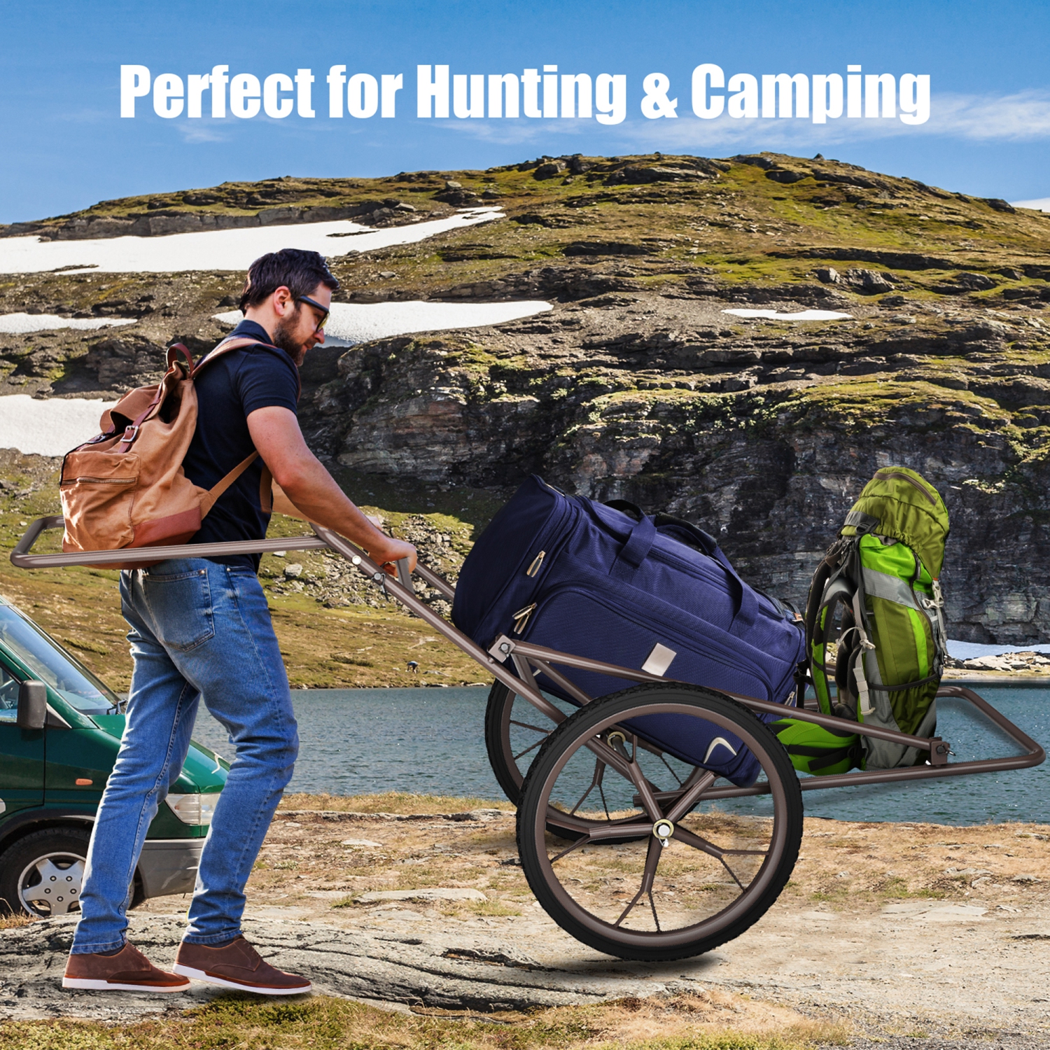 Gymax Folding Deer Game Cart Heavy-Duty Steel Hauler Utility Gear Dolly Cart