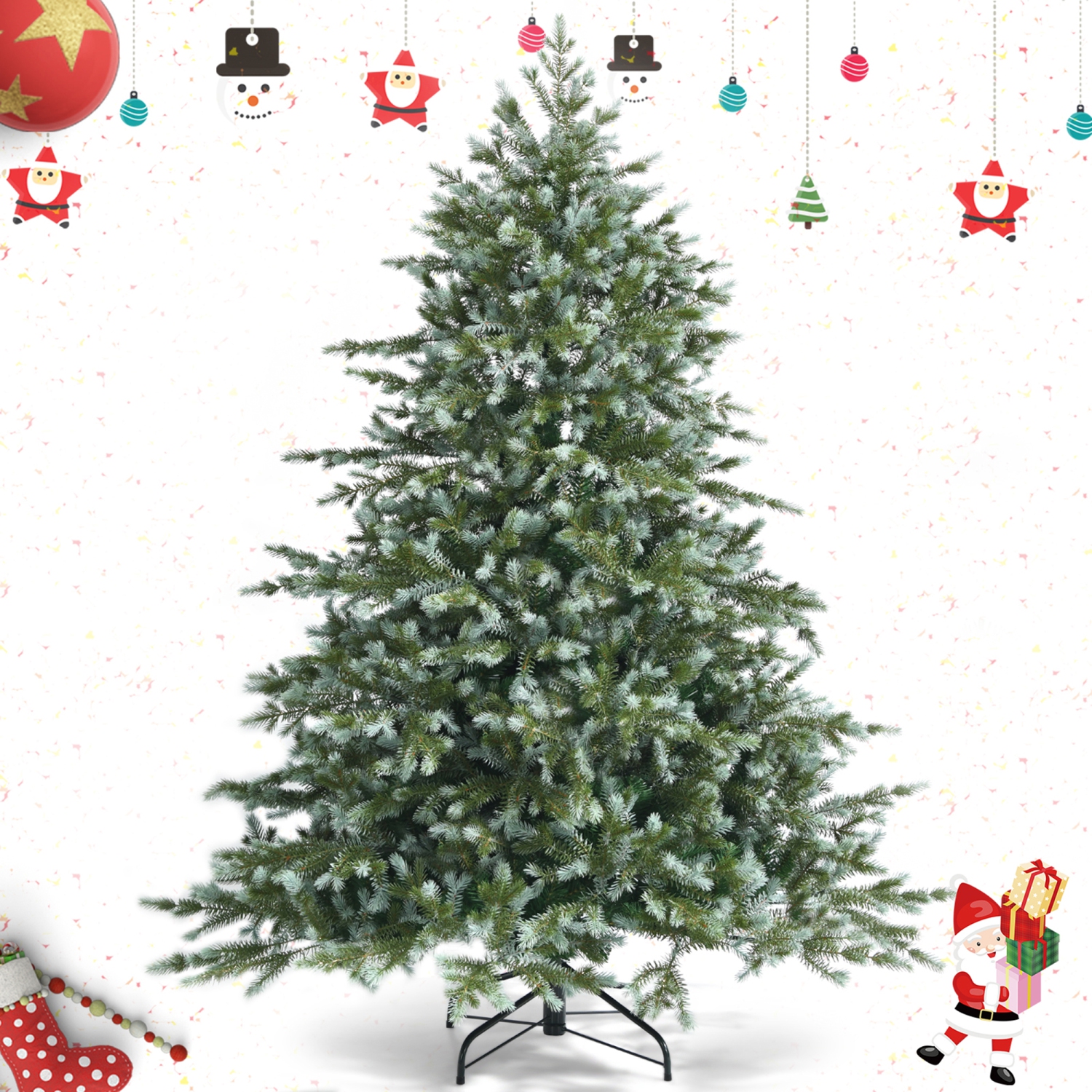 Gymax 6 Ft Artificial Christmas Tree Unlit Hinged Xmas Tree w/ Metal Stand