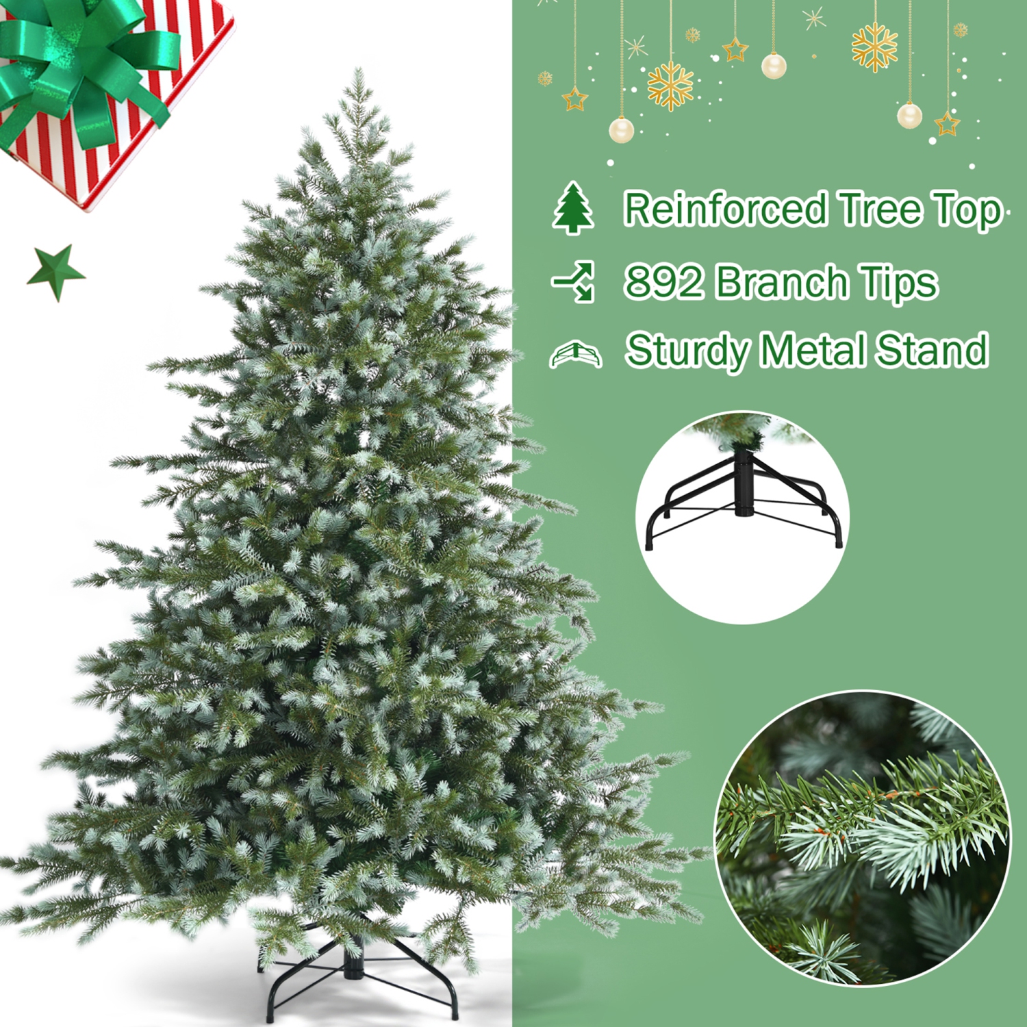 Gymax 6 Ft Artificial Christmas Tree Unlit Hinged Xmas Tree w/ Metal Stand