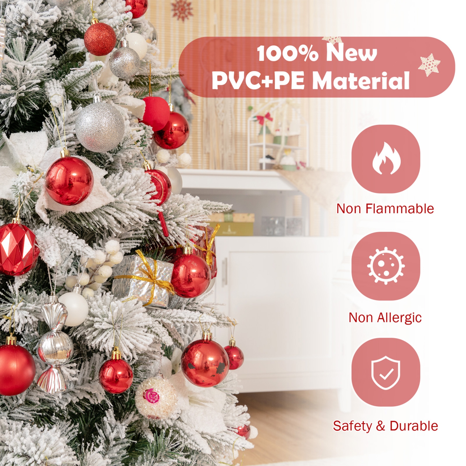 Sapin de Noël artificiel enneigé 213cm Gymax