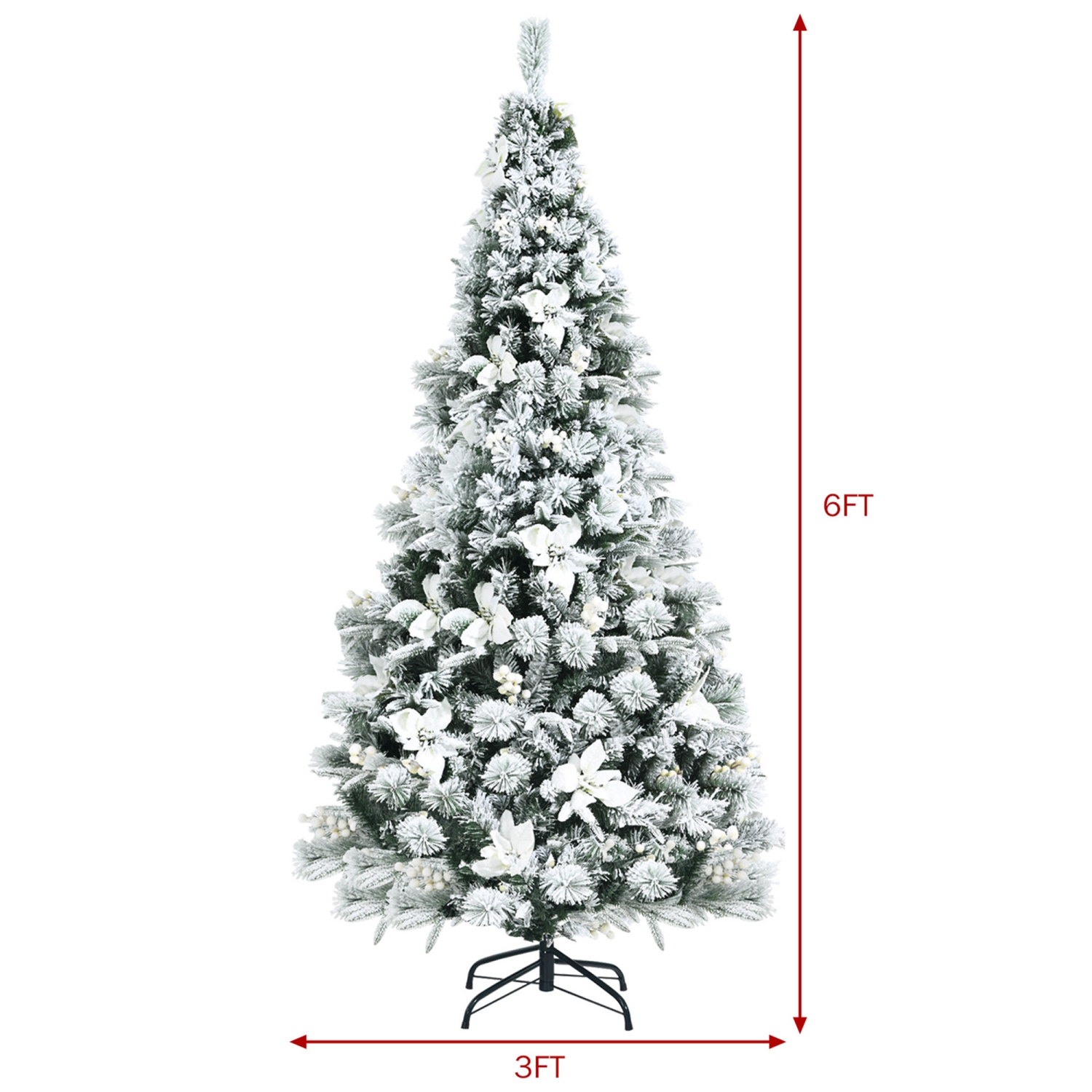 Gymax 6 FT Artificial Snow Flocked Christmas Tree Hinged Xmas Tree w/ Metal Stand