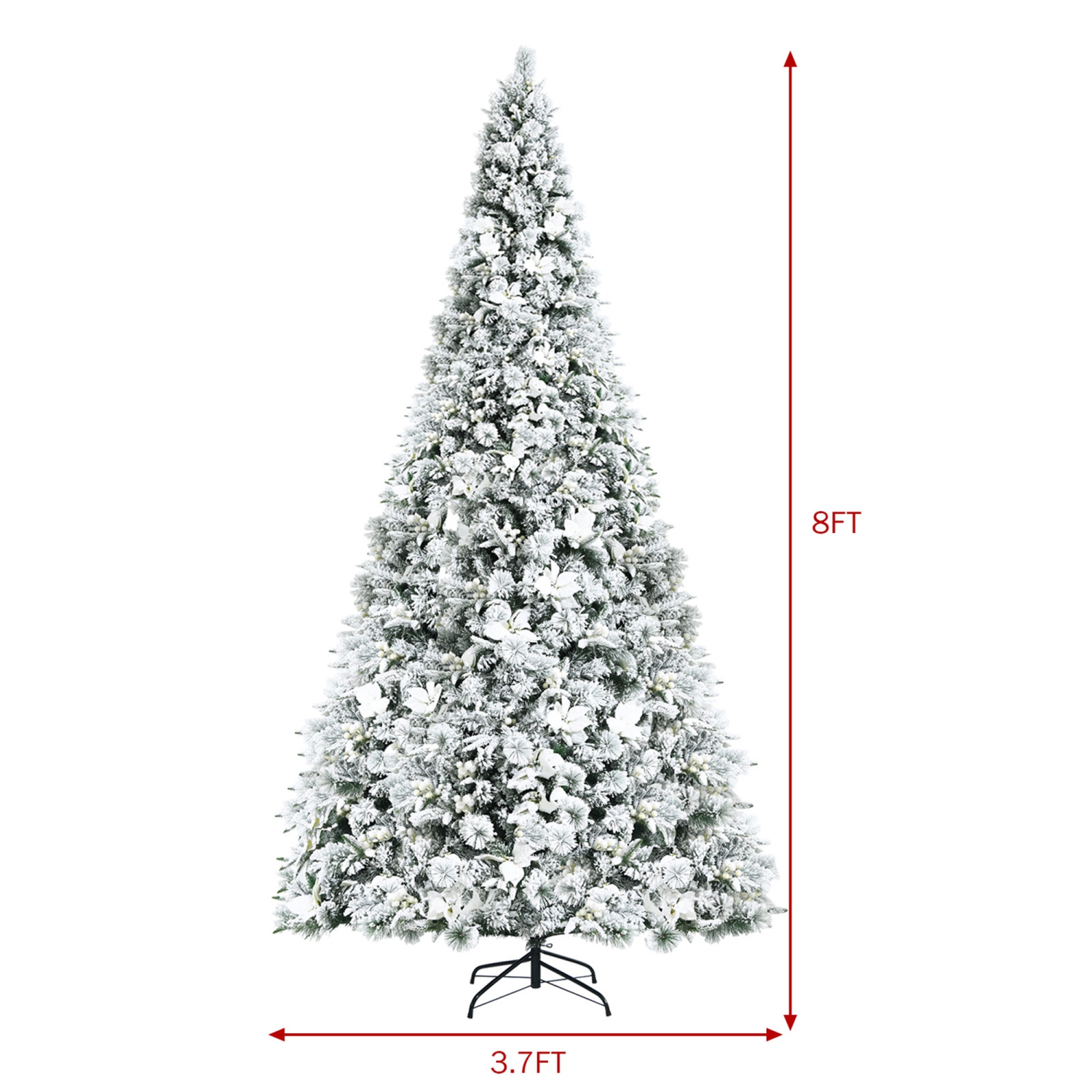 Gymax 8 FT Artificial Snow Flocked Christmas Tree Hinged Xmas Tree w/ Metal Stand