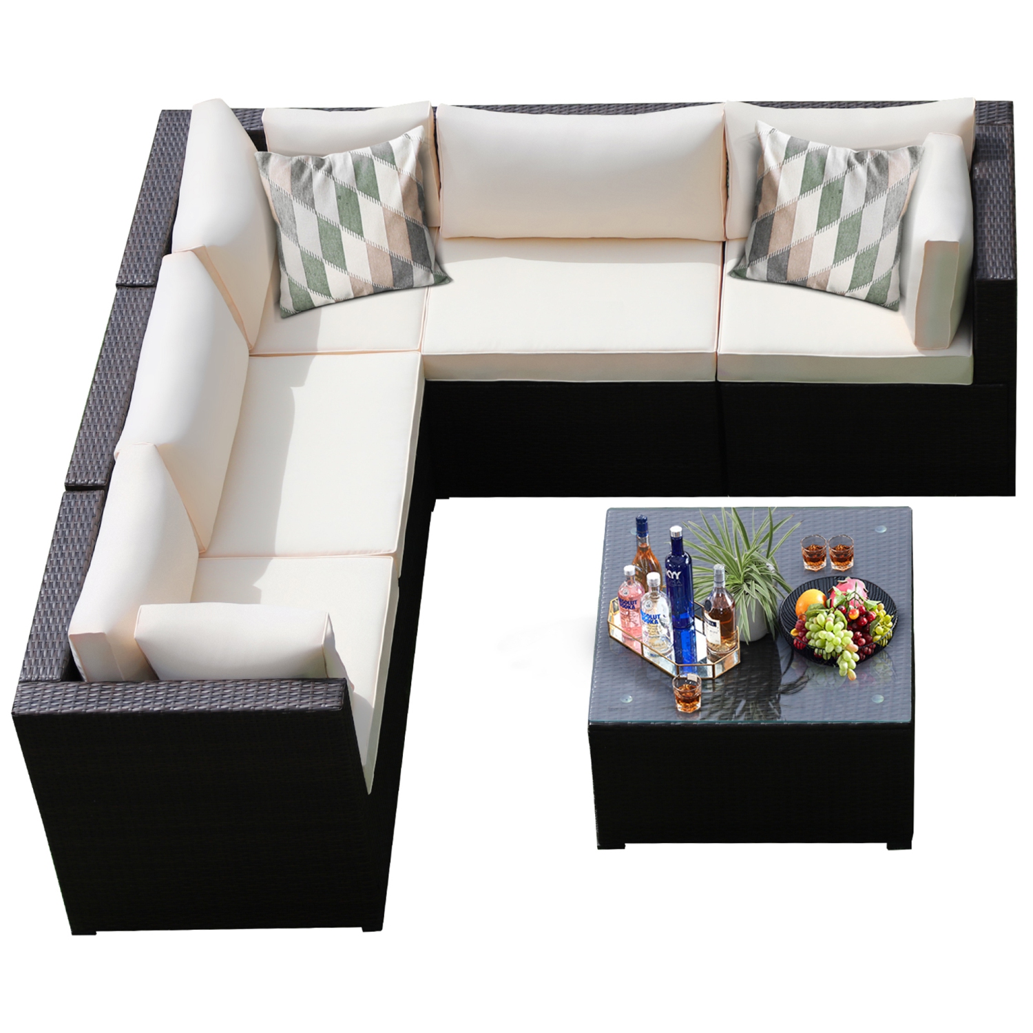 Ensemble de patio modulaire Gymax 6 pièces en rotin avec coussins beiges