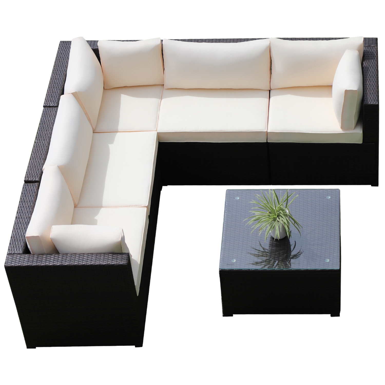 Ensemble de patio modulaire Gymax 6 pièces en rotin avec coussins beiges