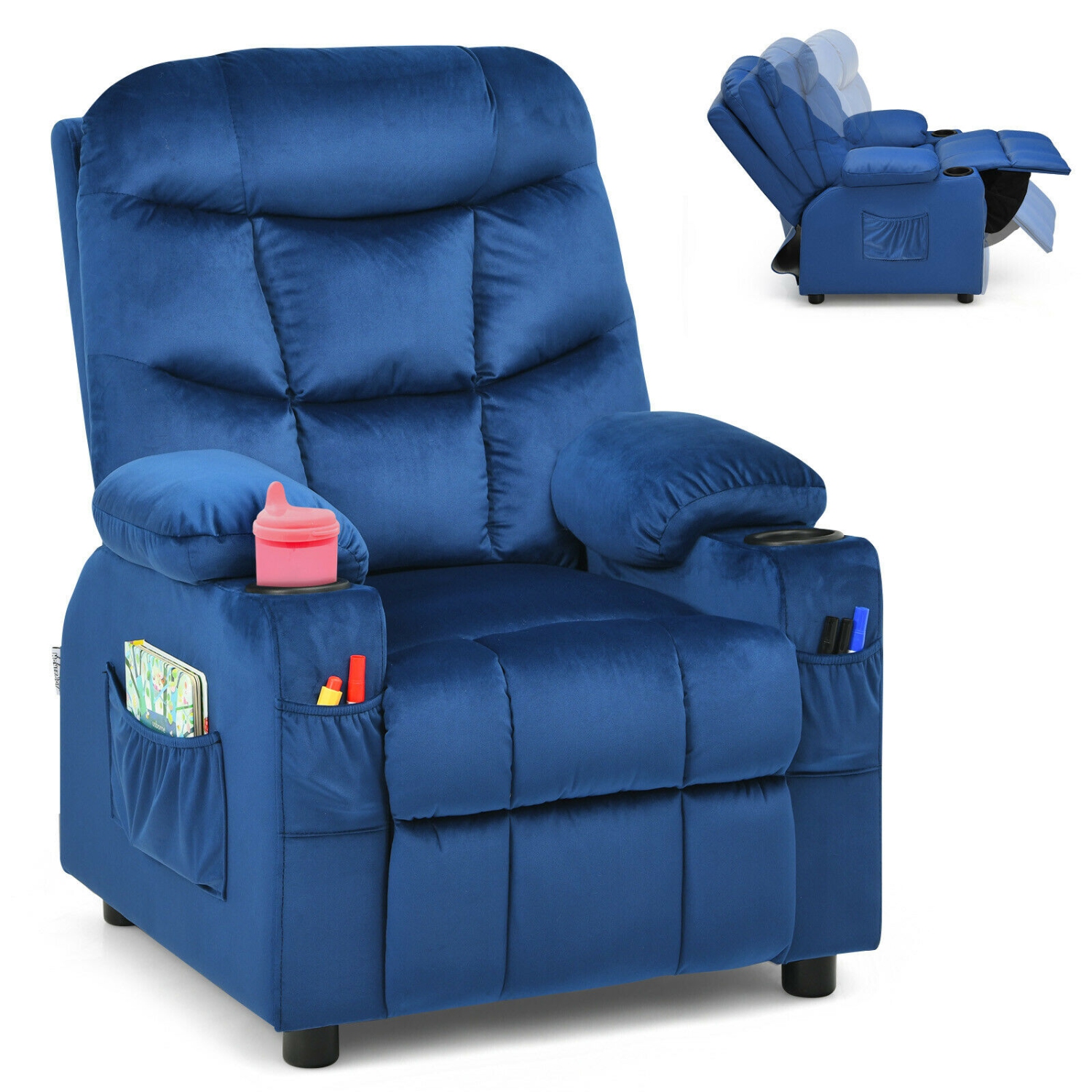 Fauteuil Enfant de mode en cuir Art Siège d'enfant Canapé Chaise Éponge  Inclinable Bleu