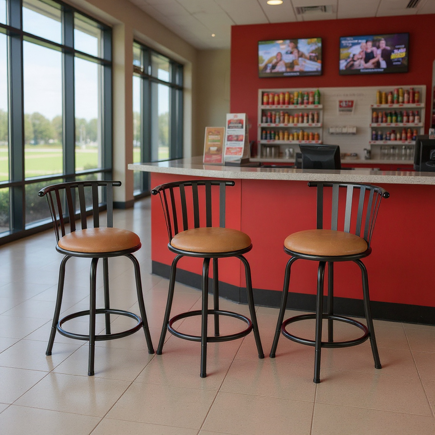 Homy Casa Set of 3 Swivel Bar Stools with Backrest and Comfortable Cushion for Cinema Lobby, Sports Arena, and Waiting Area