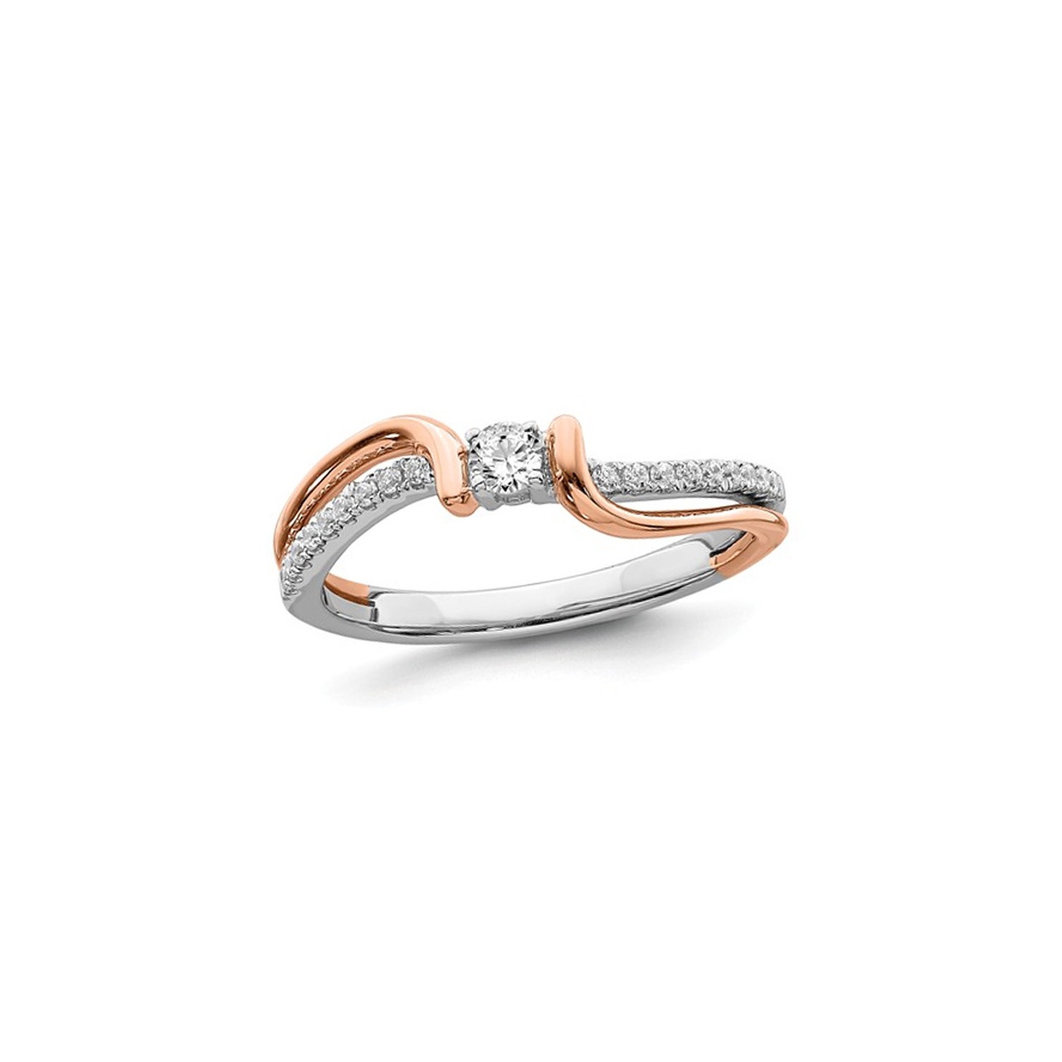 14K White and Rose Pink Gold Promise Ring with Diamonds