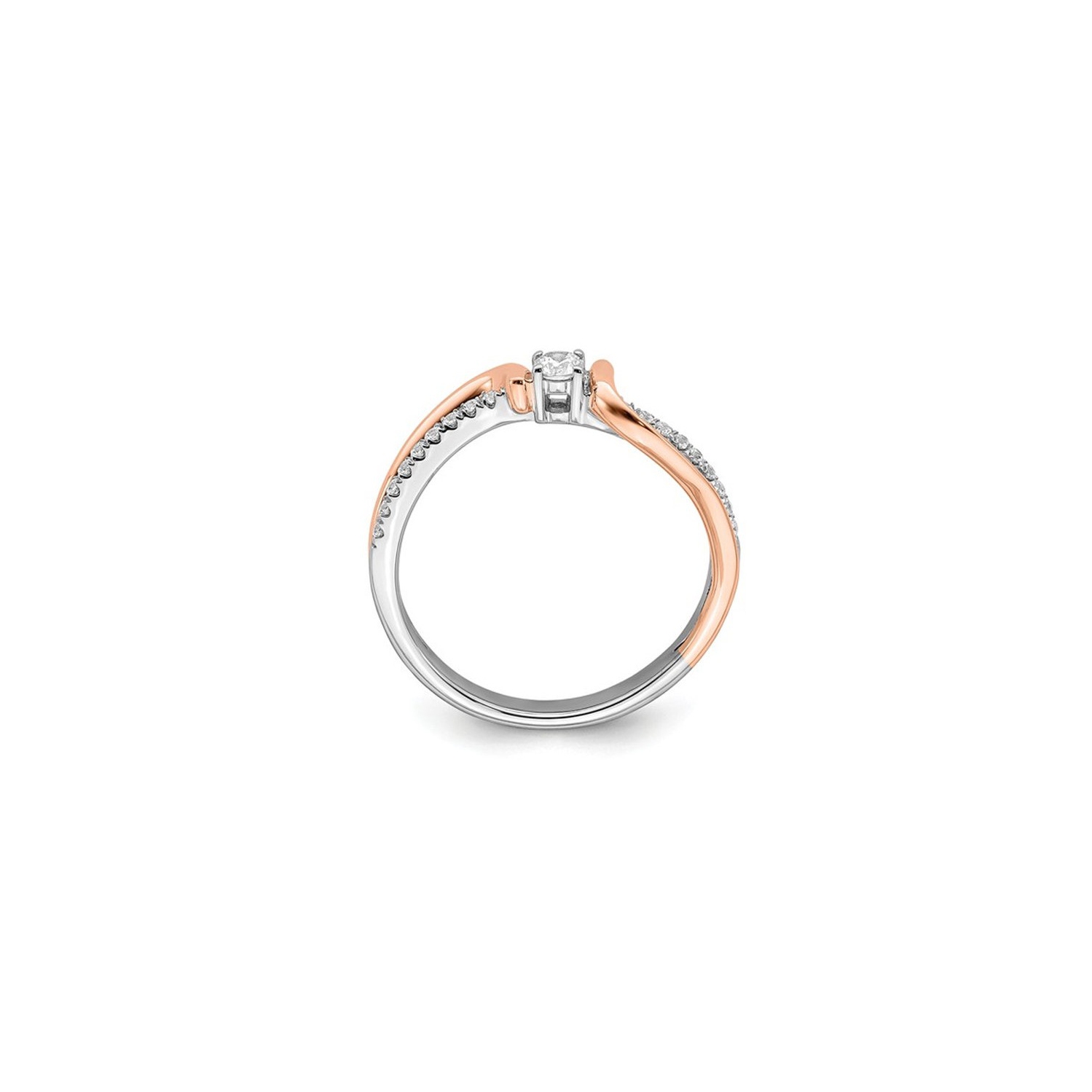 14K White and Rose Pink Gold Promise Ring with Diamonds