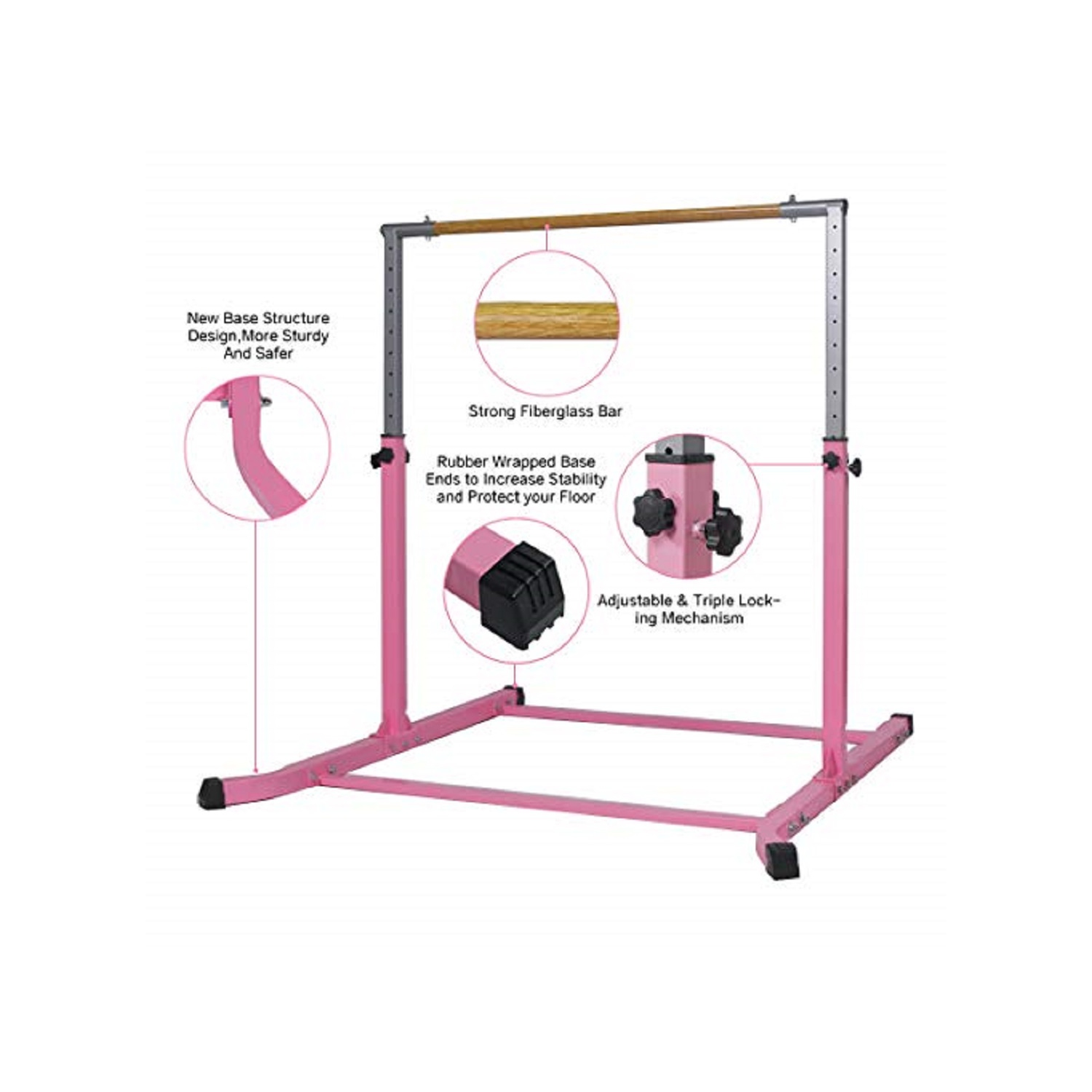 Gymnastics Bar Kip Bar for Kids, Adjustable Height 3 to 5 FT, Professional Junior Gymnastic Bar for Home, Athletic Horizontal Training Bar for