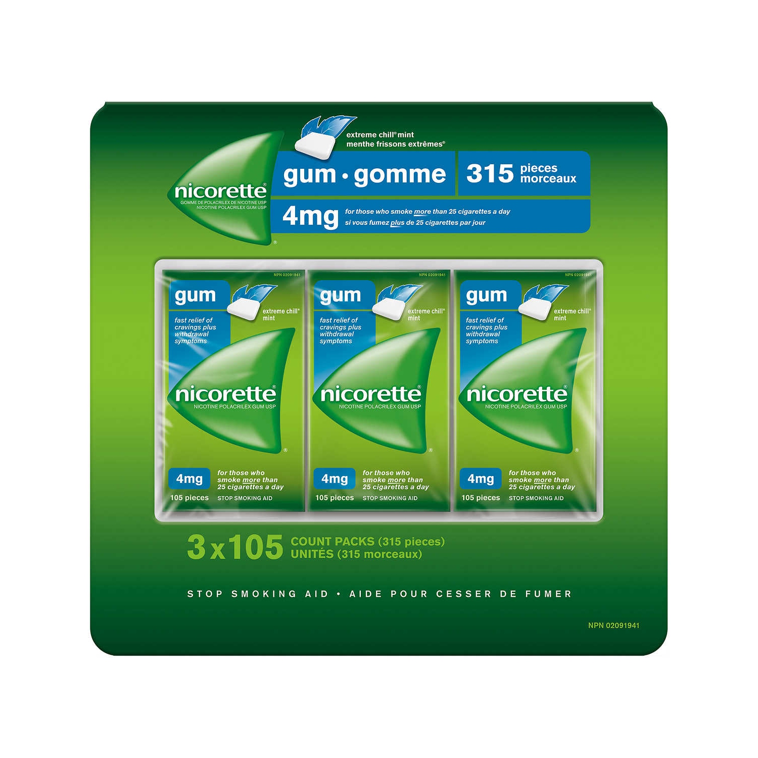 Gomme à la menthe Nicorette Extreme Chill 4 mg 3 × 105 contenant de l’interdiction de fumer