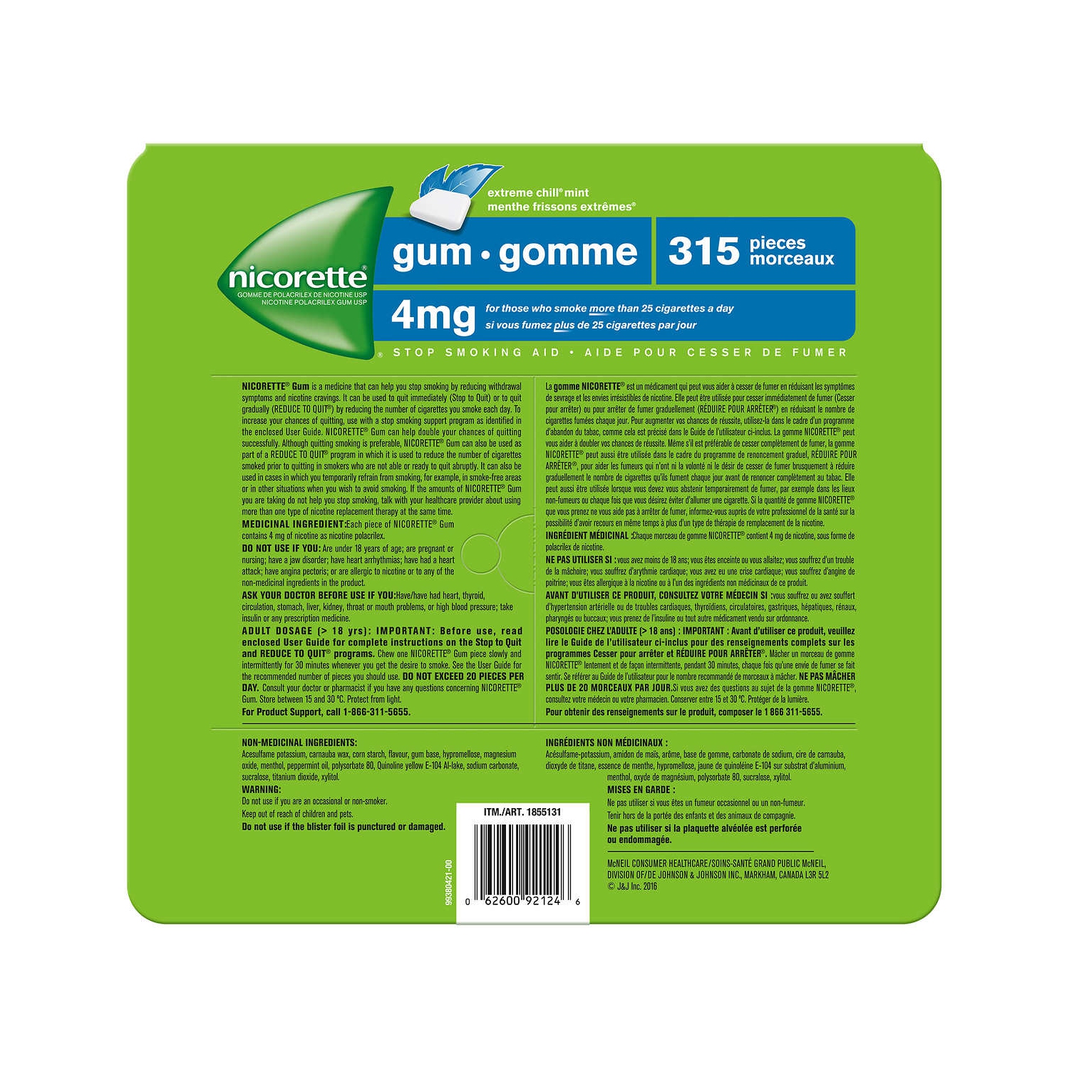 Gomme à la menthe Nicorette Extreme Chill 4 mg 3 × 105 contenant de l’interdiction de fumer