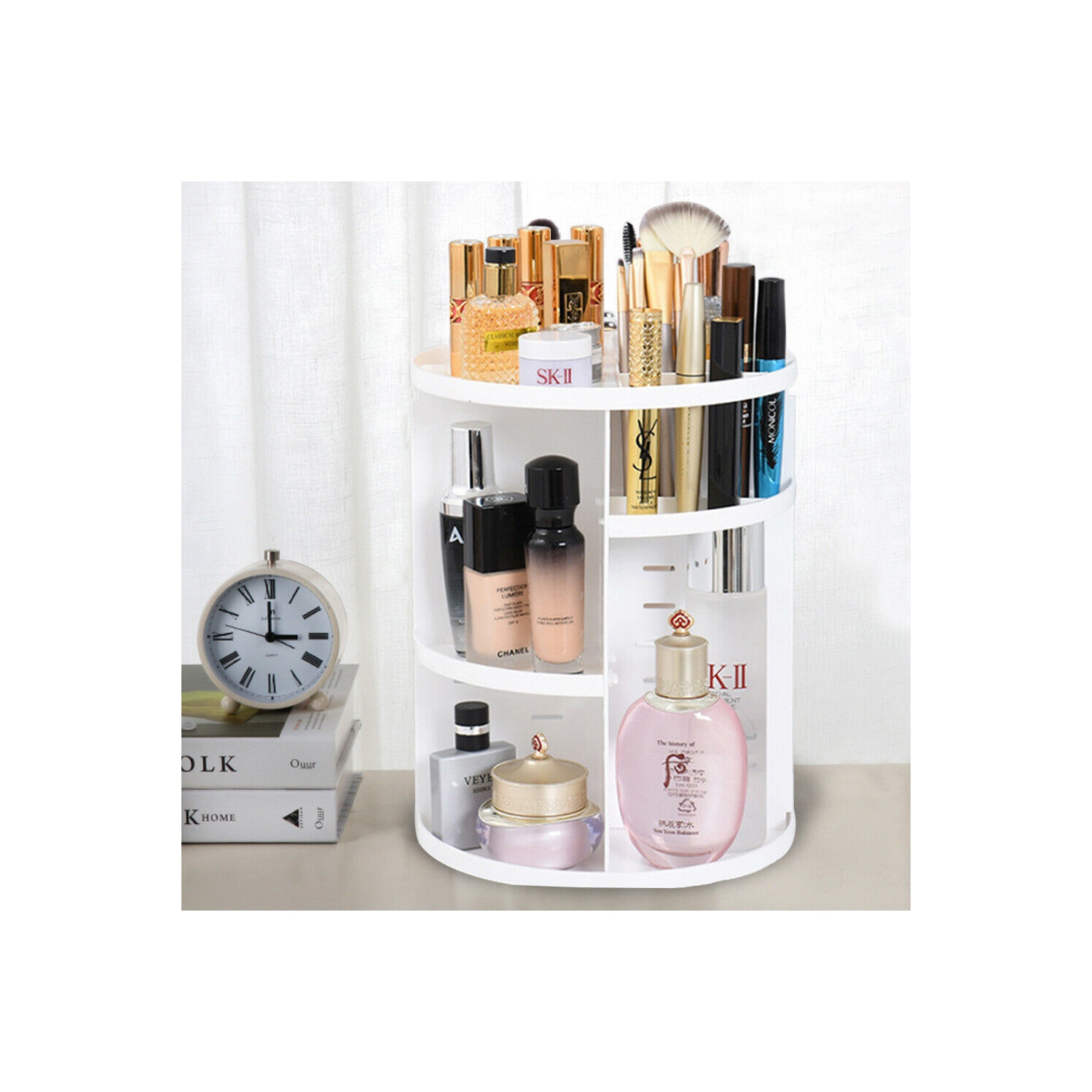 ISTAR 360 Rotating Makeup Organizer, DIY Adjustable Bathroom Makeup Carousel Spinning Holder Rack, Large Capacity Cosmetics Storage Box Vanity Shelf