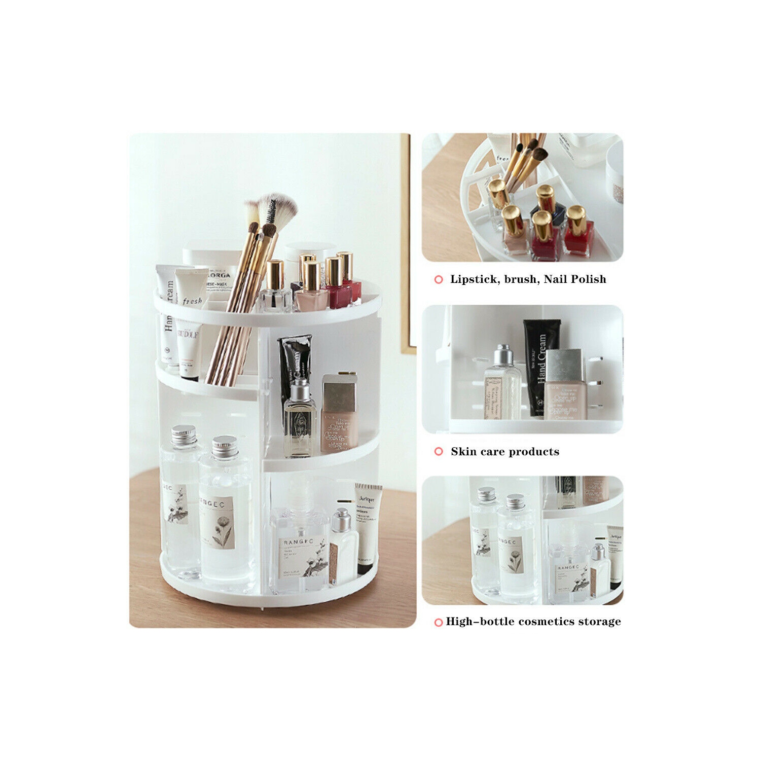 ISTAR 360 Rotating Makeup Organizer, DIY Adjustable Bathroom Makeup Carousel Spinning Holder Rack, Large Capacity Cosmetics Storage Box Vanity Shelf