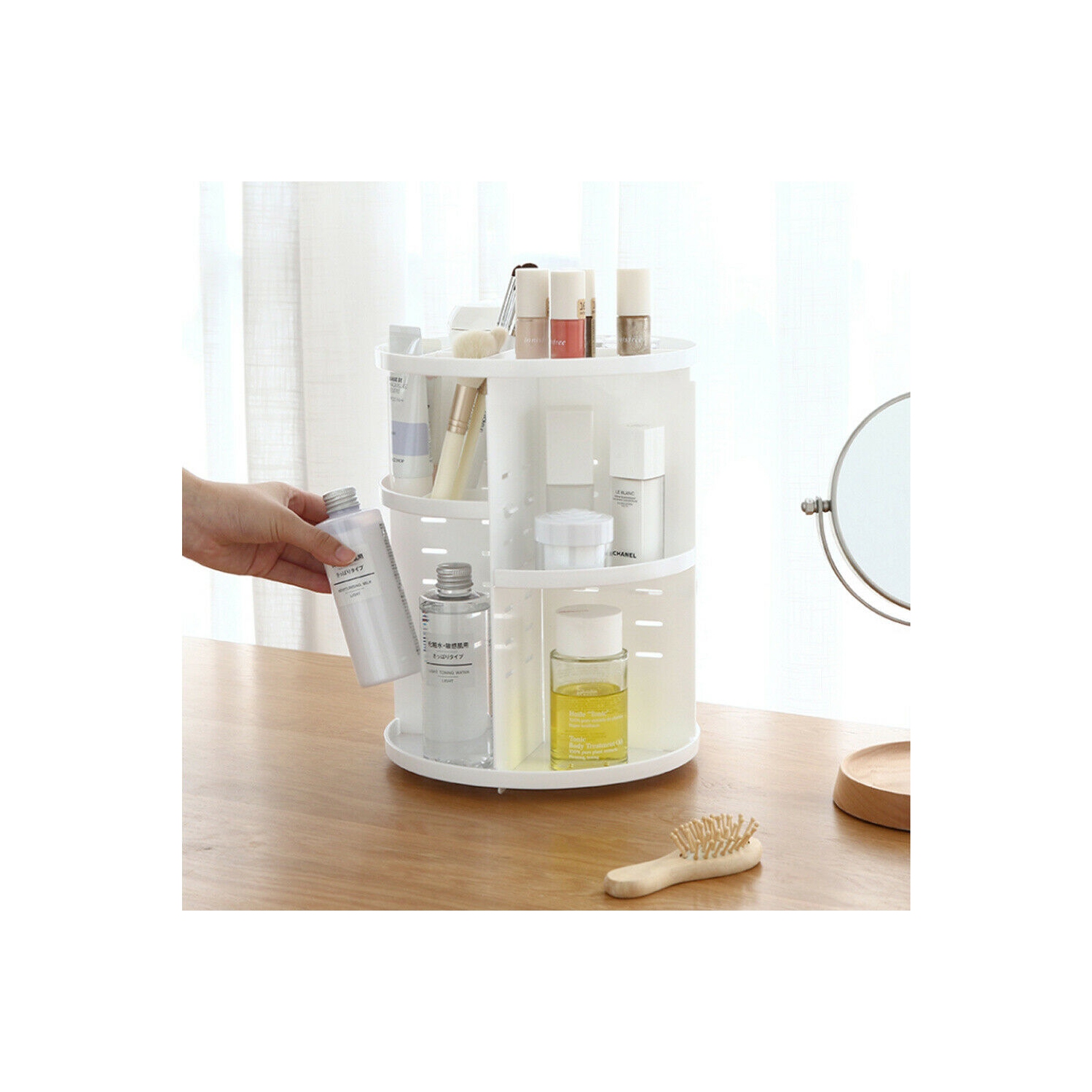 ISTAR 360 Rotating Makeup Organizer, DIY Adjustable Bathroom Makeup Carousel Spinning Holder Rack, Large Capacity Cosmetics Storage Box Vanity Shelf