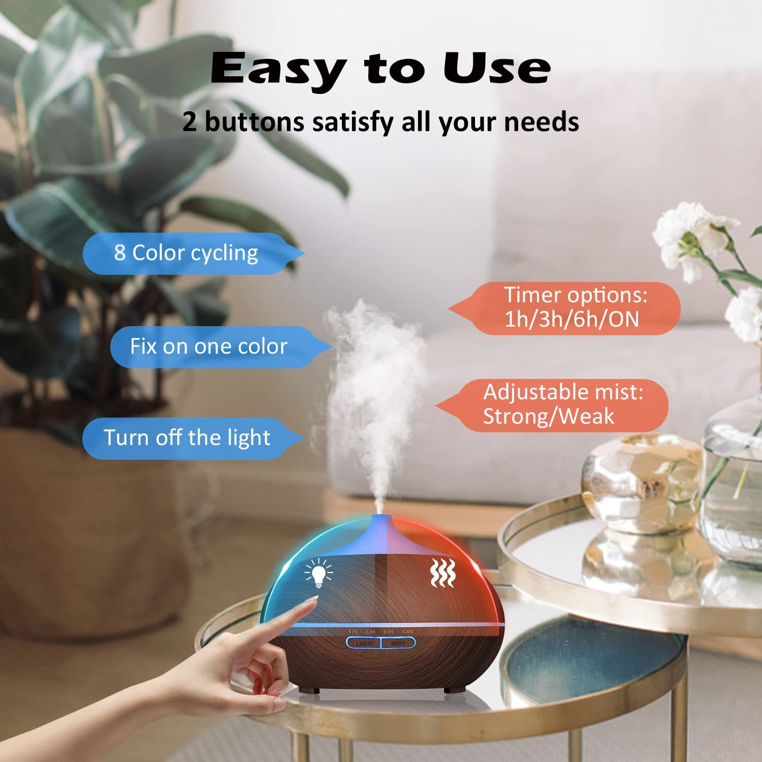 550ml Essential Oil Diffuser, Ultrasonic Aroma Diffuser with Smart Remote Control, Aromatherapy Humidifier Fragrant Oil Vaporizer with 8 Color LED