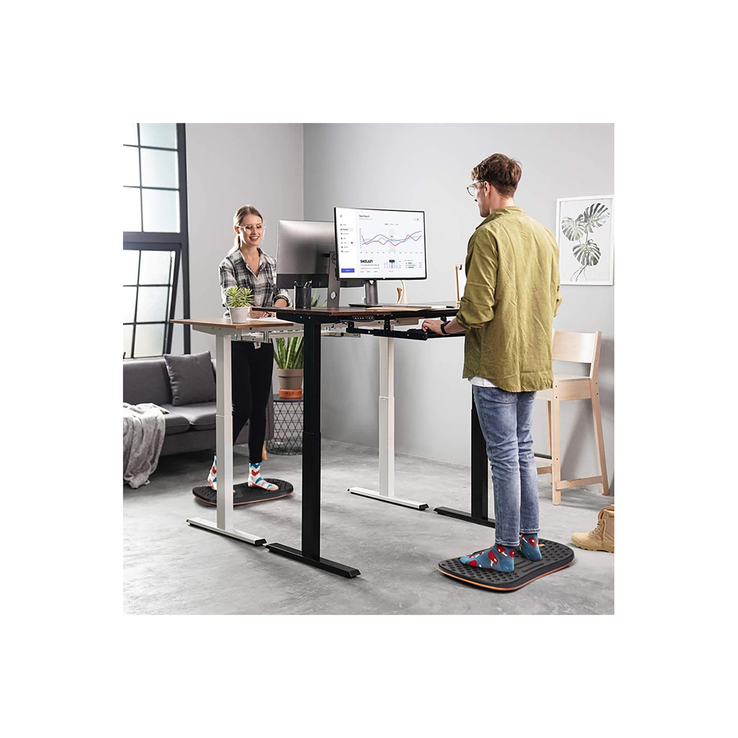 Standing Desk Mat with Anti Fatigue Bar Balance Board Comfort Floor Mat,used for stretching and home & office exercises - PrimeCables®
