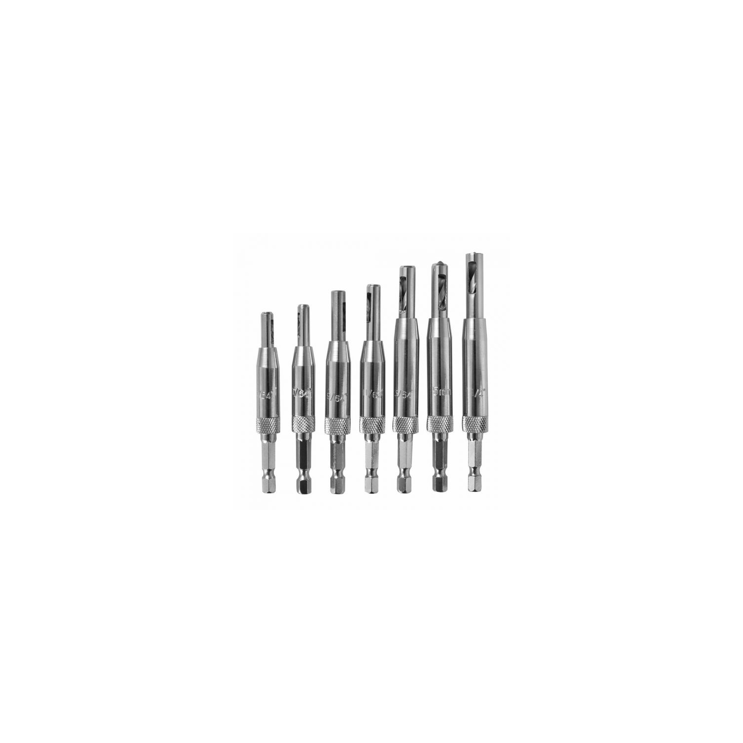 ISTAR Vix Bits Self Centering Clic Change Door Hinge Drill Bit Set, 5/64", 7/64", 9/64", 11/65", 5mm, 13/64", 1/4"