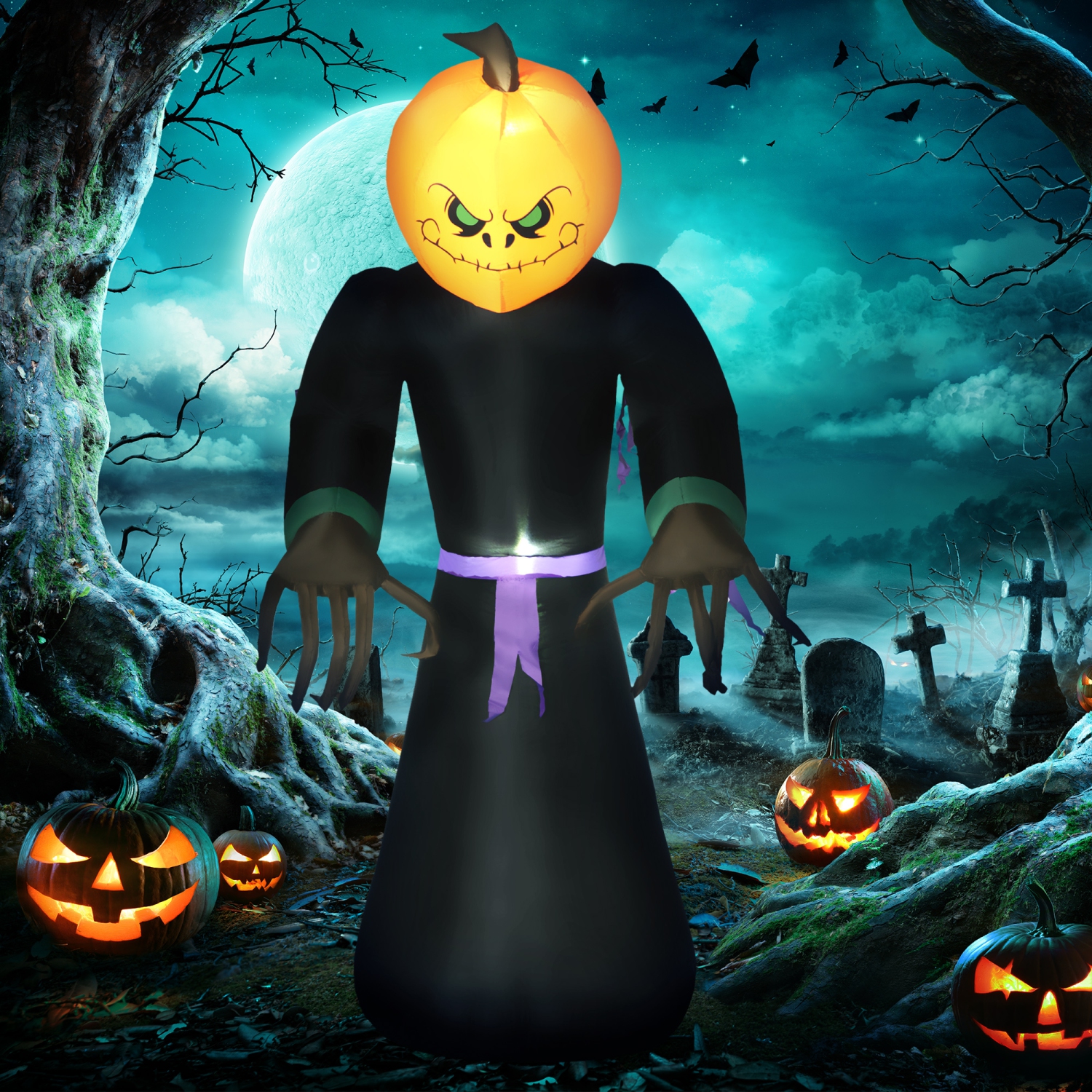 HOMCOM – Pumpkin Reaper, décoration d’Halloween gonflable 7&nbsp;pi, écran de jardin à DEL avec lumières pour le jardin, la fête, les fêtes