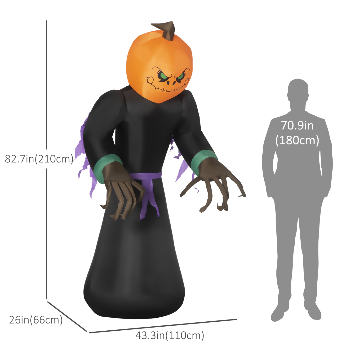 HOMCOM – Pumpkin Reaper, décoration d’Halloween gonflable 7&nbsp;pi, écran de jardin à DEL avec lumières pour le jardin, la fête, les fêtes