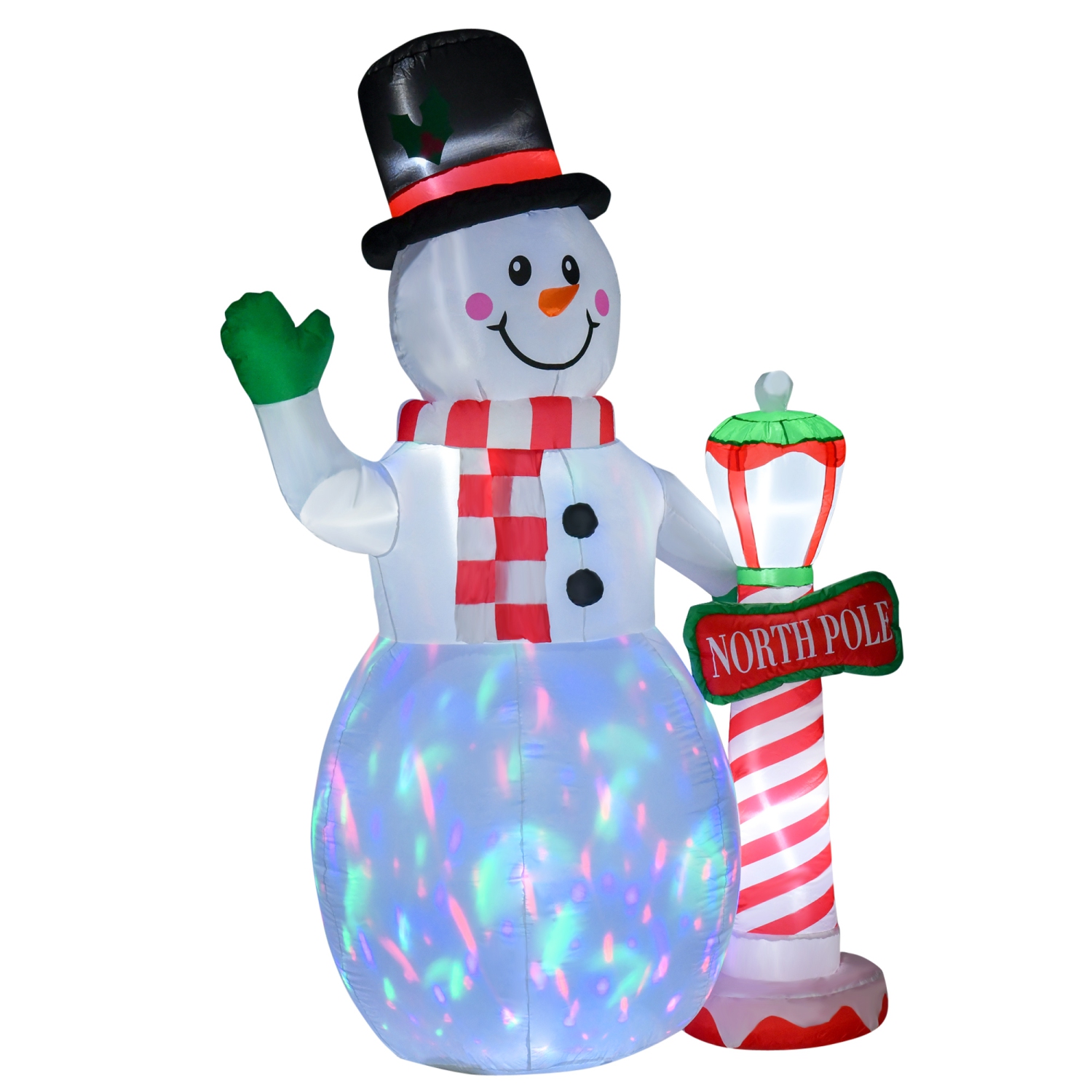 Bonhomme de neige gonflable 8&nbsp;pi de HOMCOM avec enseigne de pôle Nord, LED présentoir de jardin extérieur gonflant pour pelouse, jardin, fête