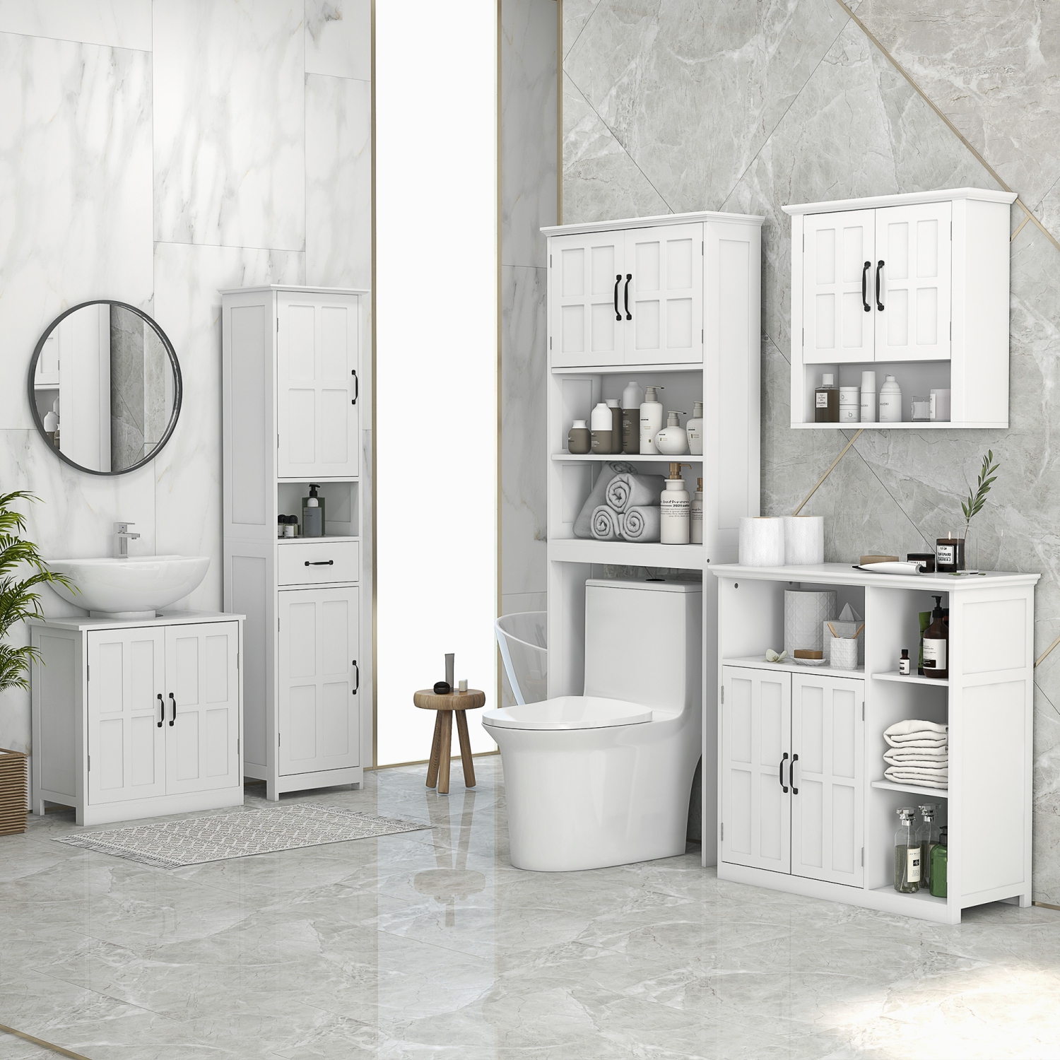 Homcom Armoire de salle de bain murale, armoire de rangement de cuisine avec 2 portes et étagère réglable Blanc