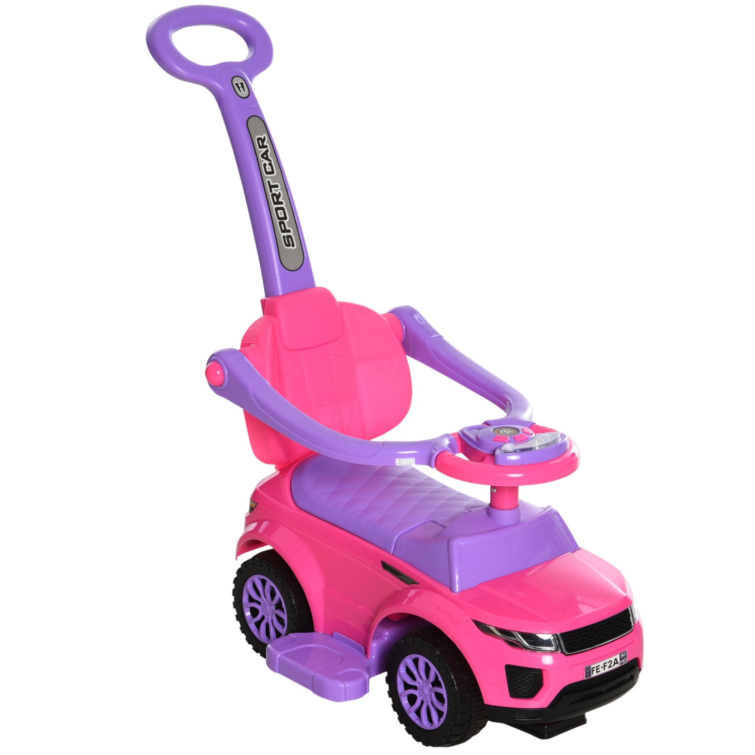 Aosom 2 In 1 Kid Ride on Push Car Stroller Sliding Ride on Car with Horn Music Light Function Secure Bar Ride on Toy for Boy Girl Toddlers 1-3 Years Old Pink