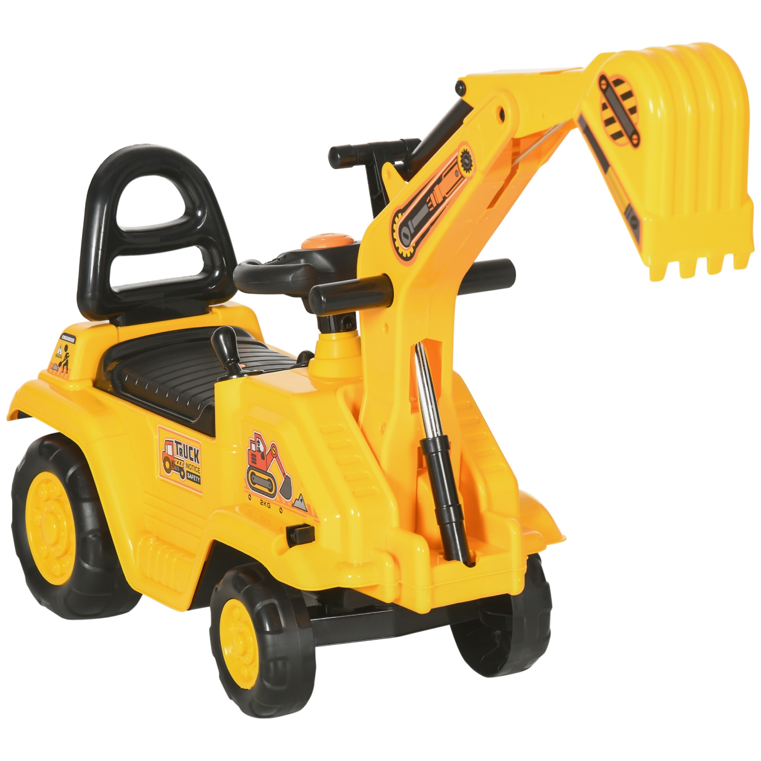 HOMCOM NO POWER Ride on Excavator for Kids, Ride on Toy with Digger, Storage, Horn, Steering Wheel, Construction Truck for Toddlers 18-48 Months