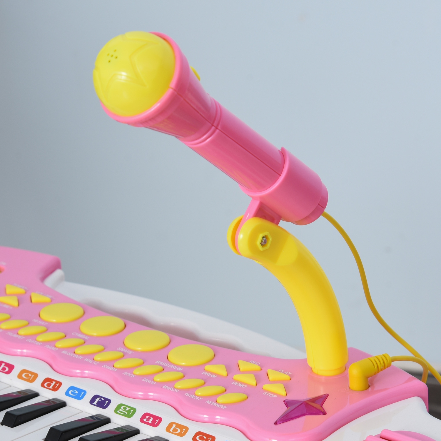 Qaba Kids Toddler Toy Piano Keyboard with Included Sitting Stool, Working Microphone, A Fun Bright Flashlight, Pink