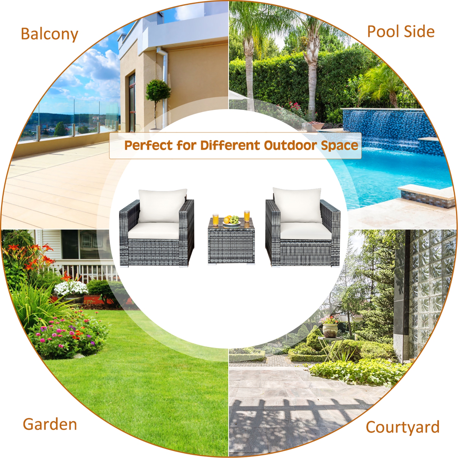 Salon de jardin en résine tressée 3 pièces Costway