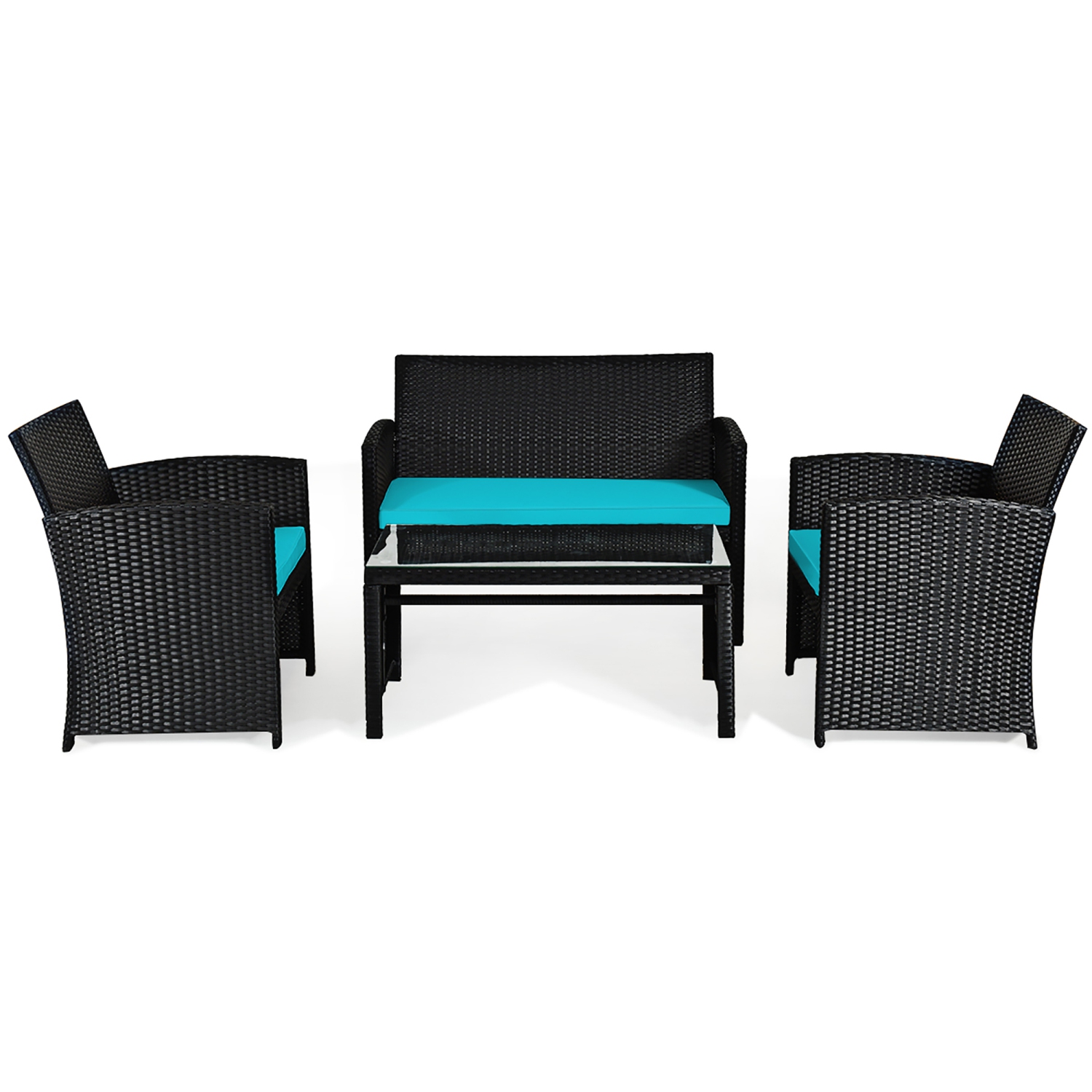 Costway 8PCS Patio Rattan Furniture Conversation Set Cushion Sofa Table Garden Turquoise\Navy\Black